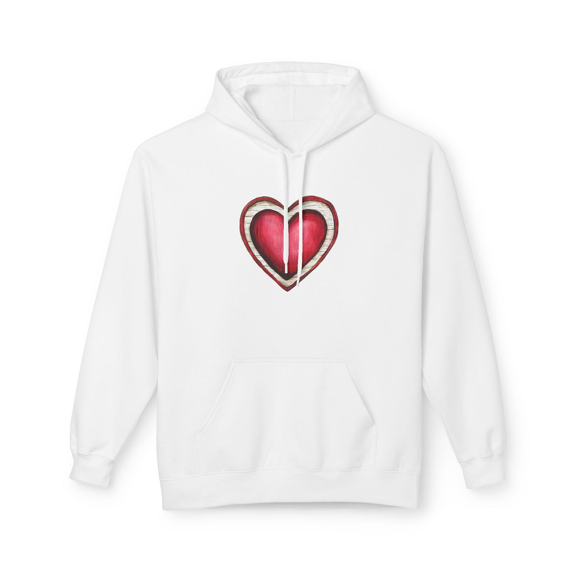 Heart Graphic Hoodie — Vintage Red Heart Chest Design