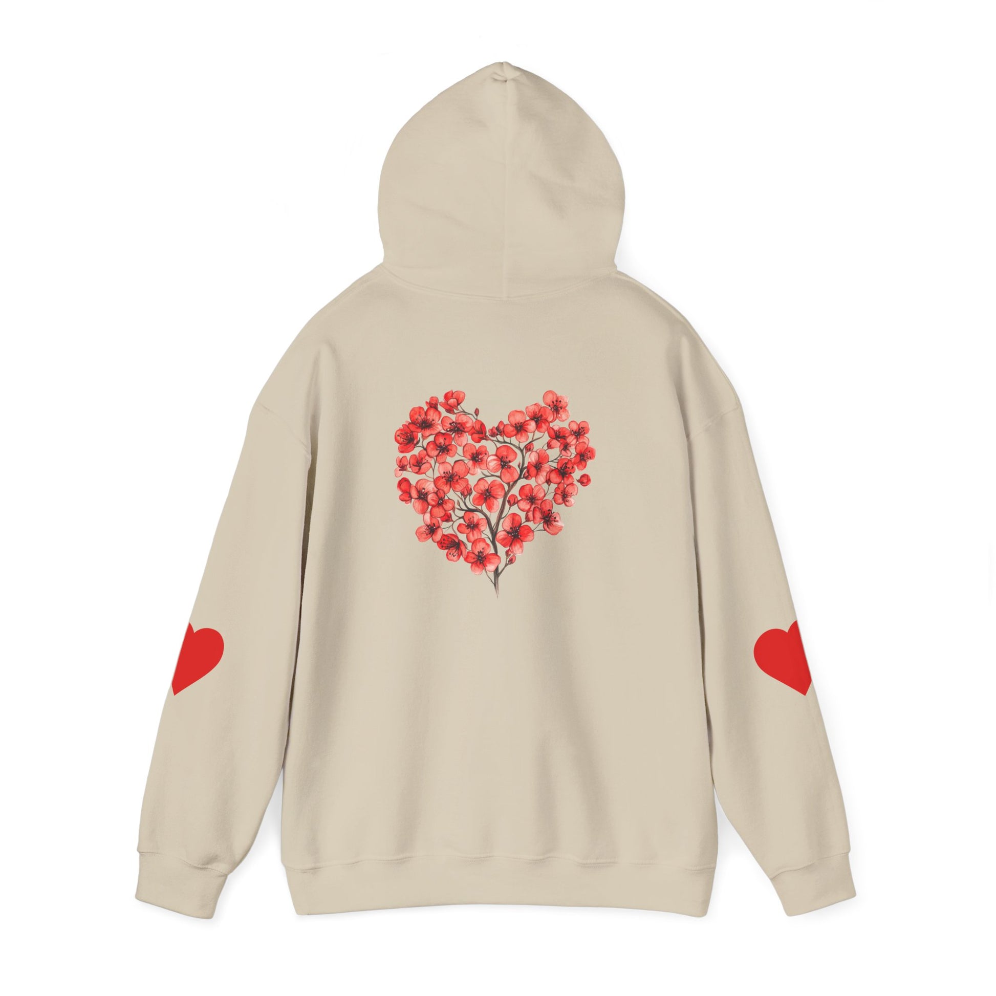 Heart Bouquet Hoodie — Floral Heart Pullover with Elbow Hearts