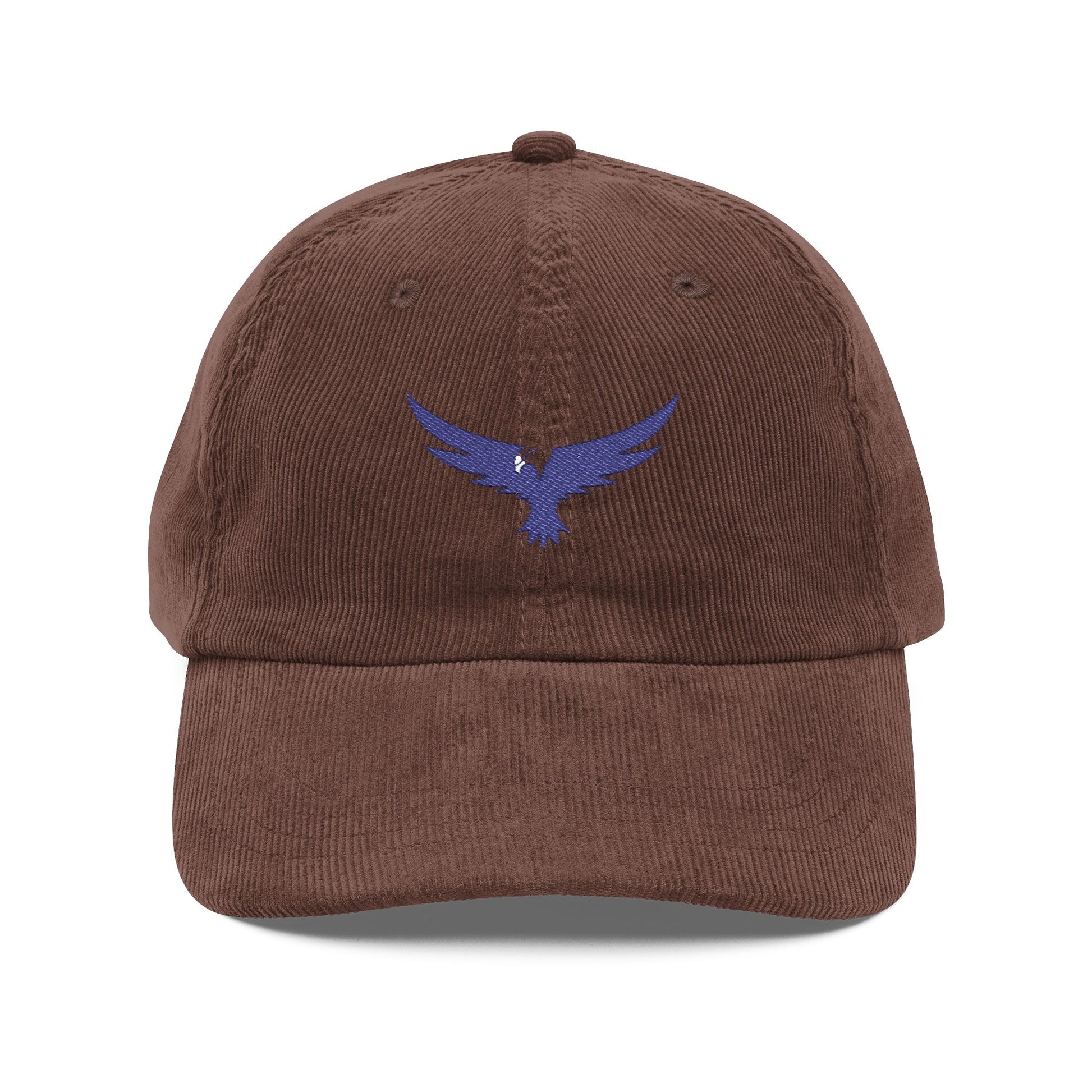 Vintage Corduroy Cap with Embroidered Blue Eagle — Retro Casual Hat