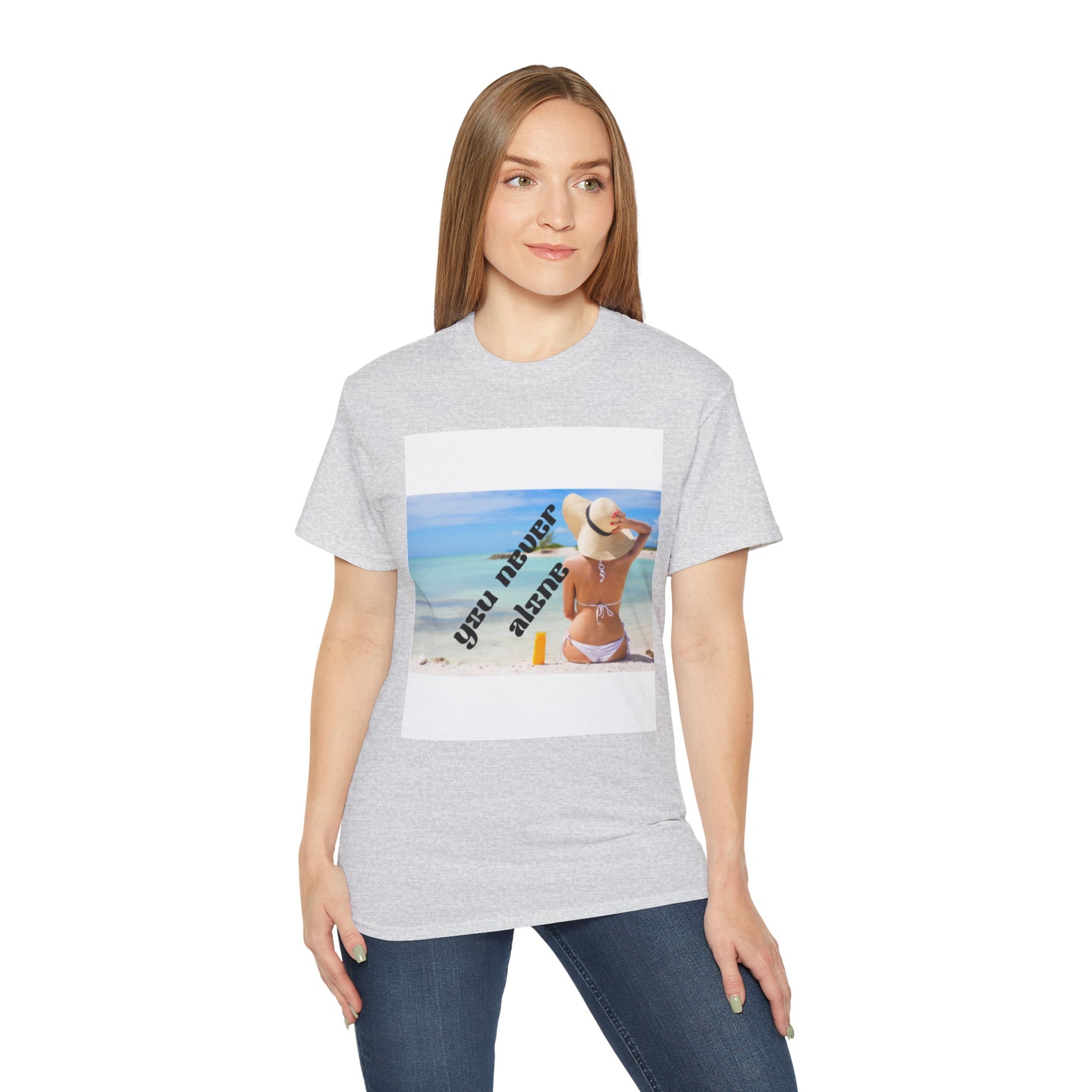 Beach Vibes Unisex Tee - 'You Never Alone' Graphic Tee, Summer Apparel, Casual Wear, Gift for Her, Relaxation Shirt