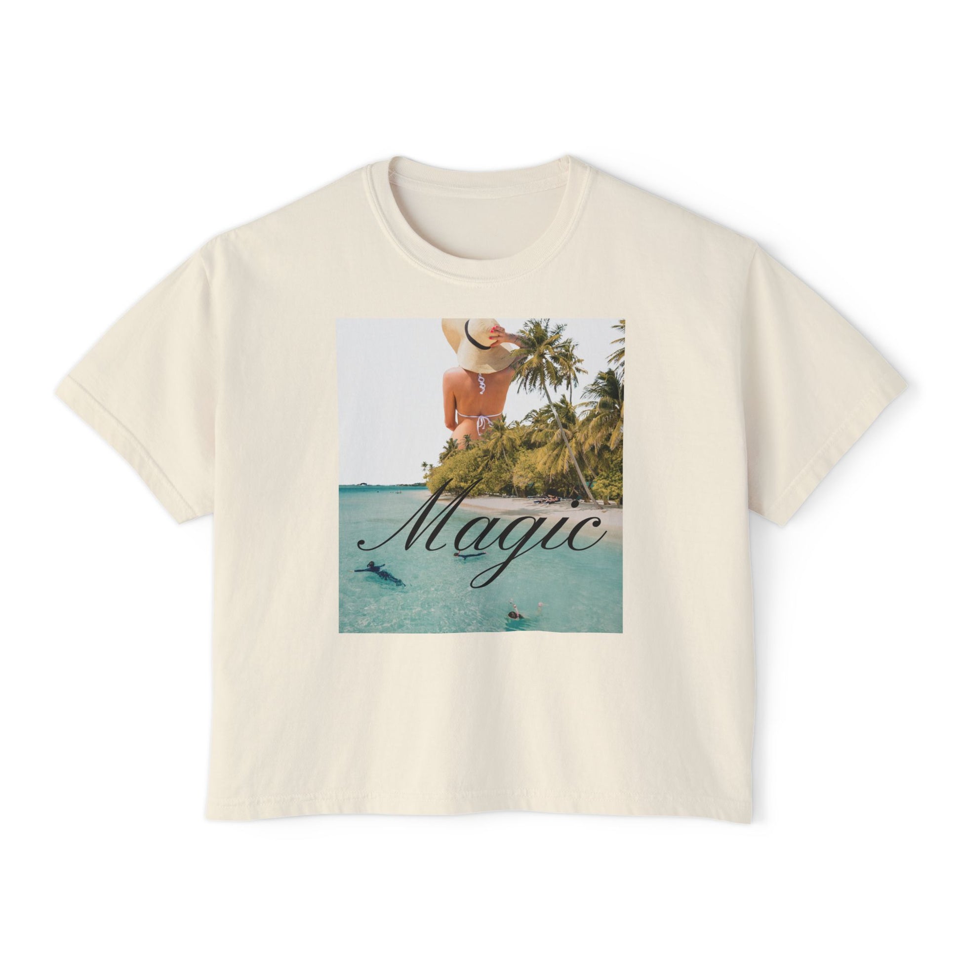 Magic Beach Crop Tee — Women's Boxy Tropical Graphic T‑Shirt