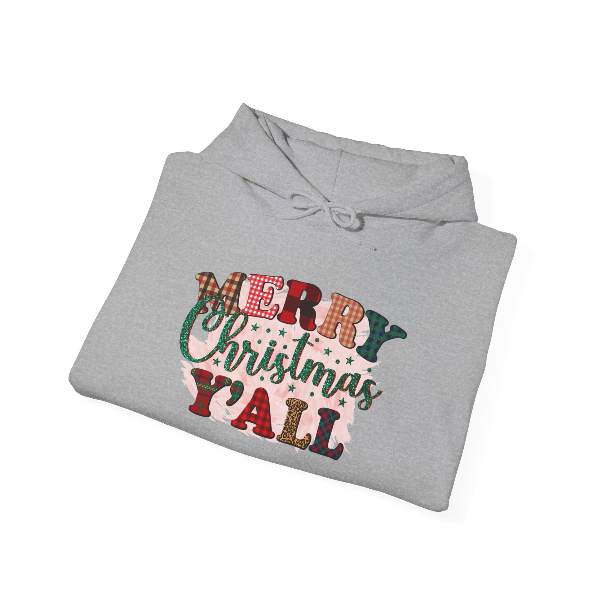 Merry Christmas Y'all Hoodie – Plaid Holiday Graphic Hooded Sweatshirt