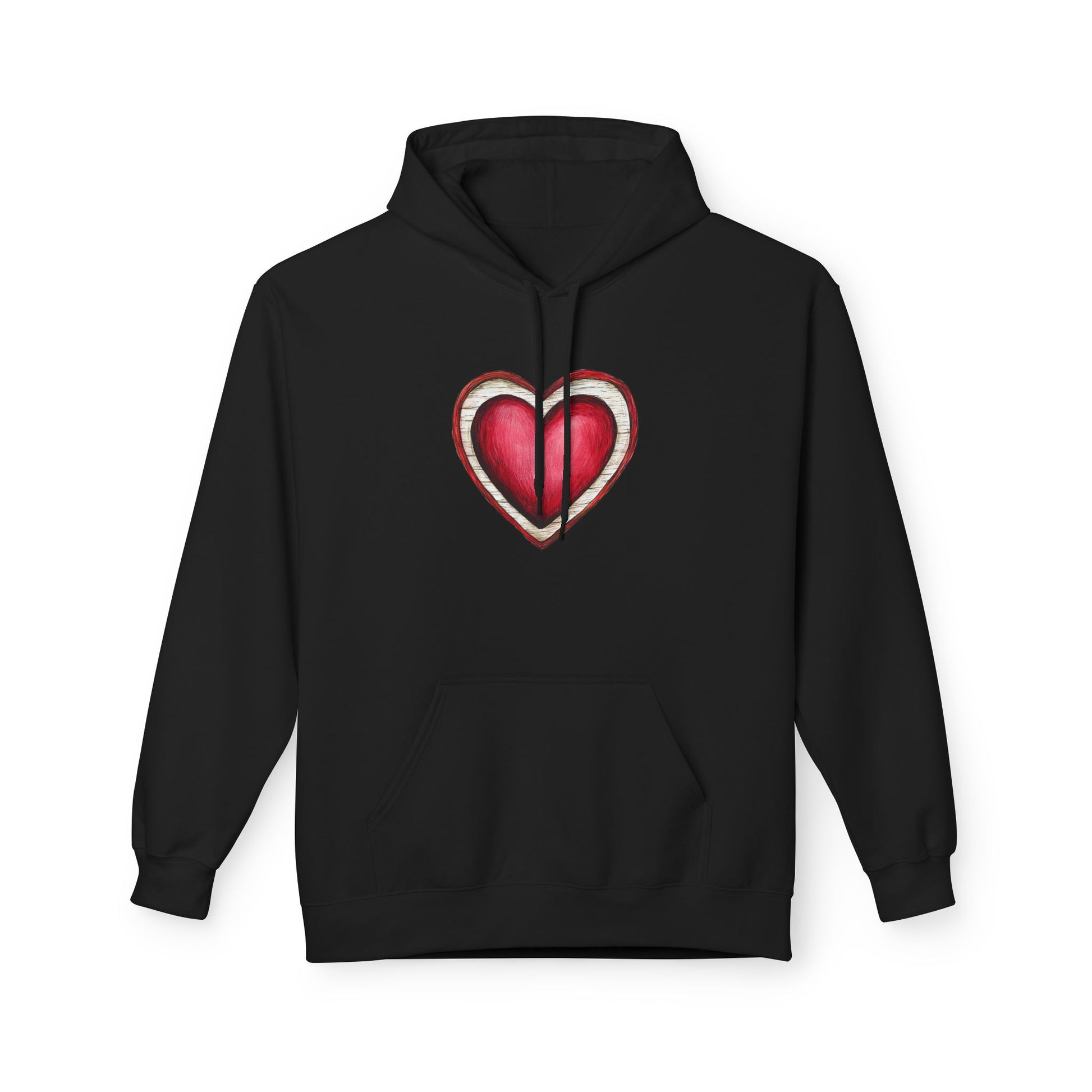 Heart Graphic Hoodie — Vintage Red Heart Chest Design
