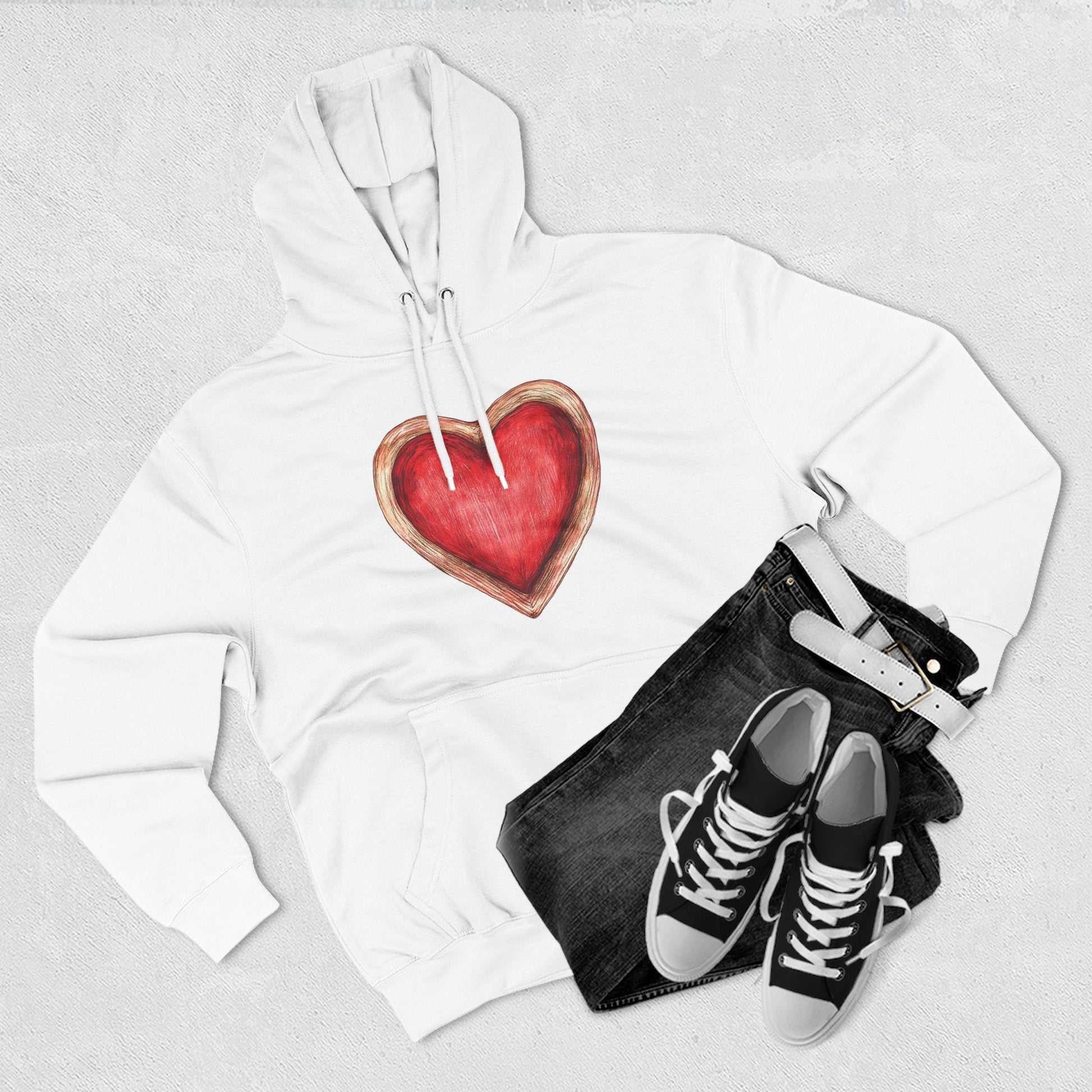 Heart Watercolor Hoodie — Hand-Painted Red Heart Pullover for Valentine's Day