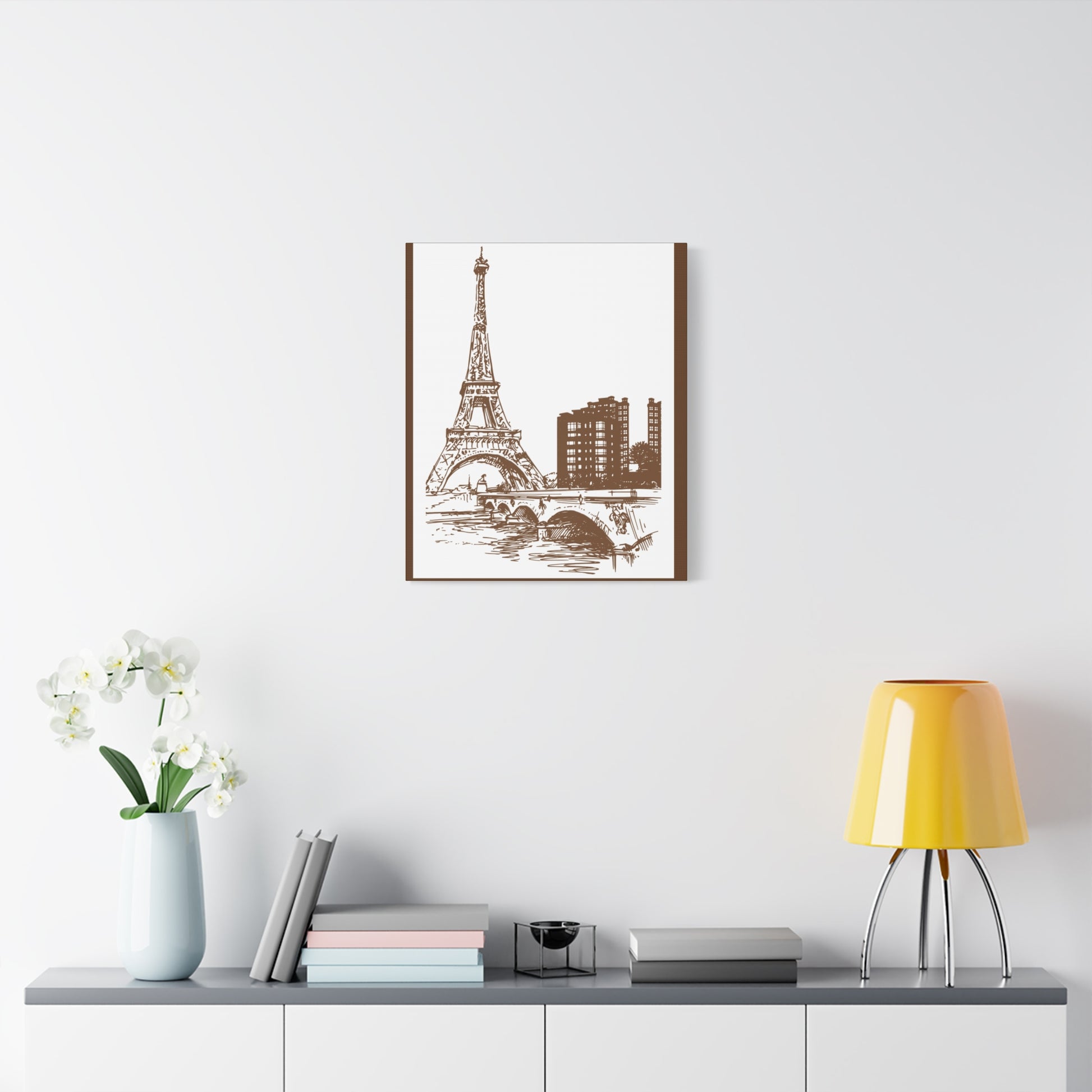 Parisian Dreams Canvas Print, Eiffel Tower Wall Art, Brown Sketch Decor
