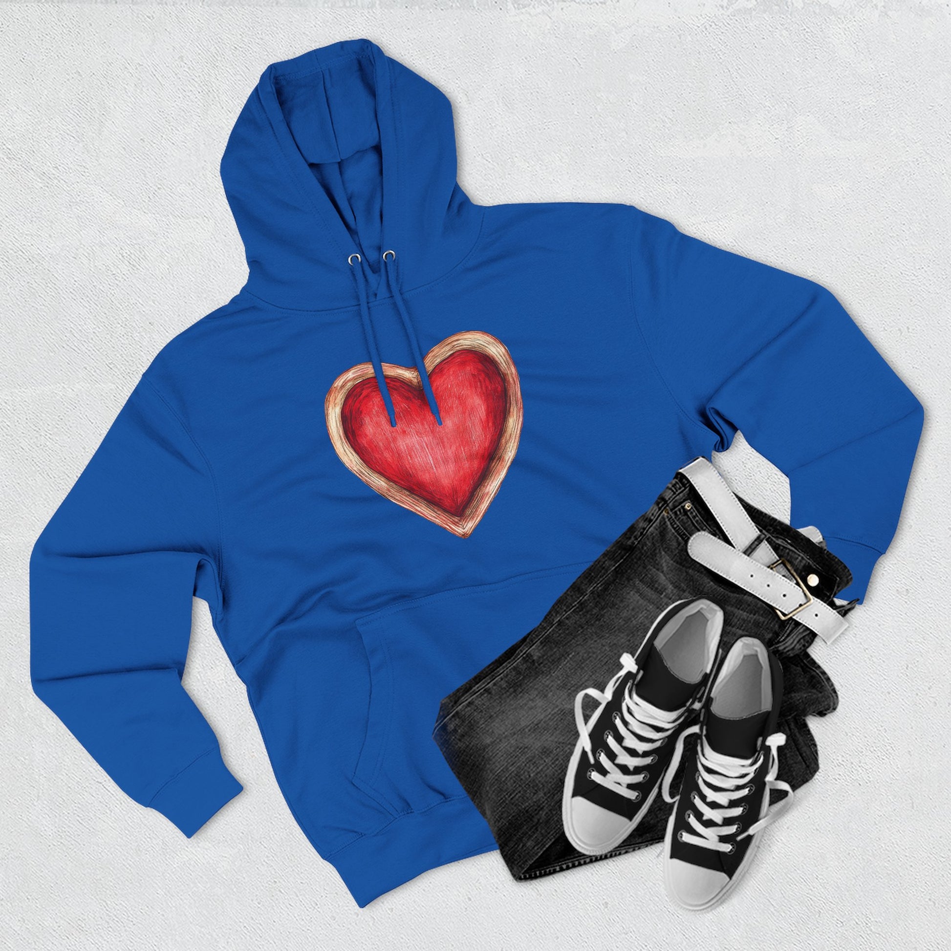 Heart Watercolor Hoodie — Hand-Painted Red Heart Pullover for Valentine's Day