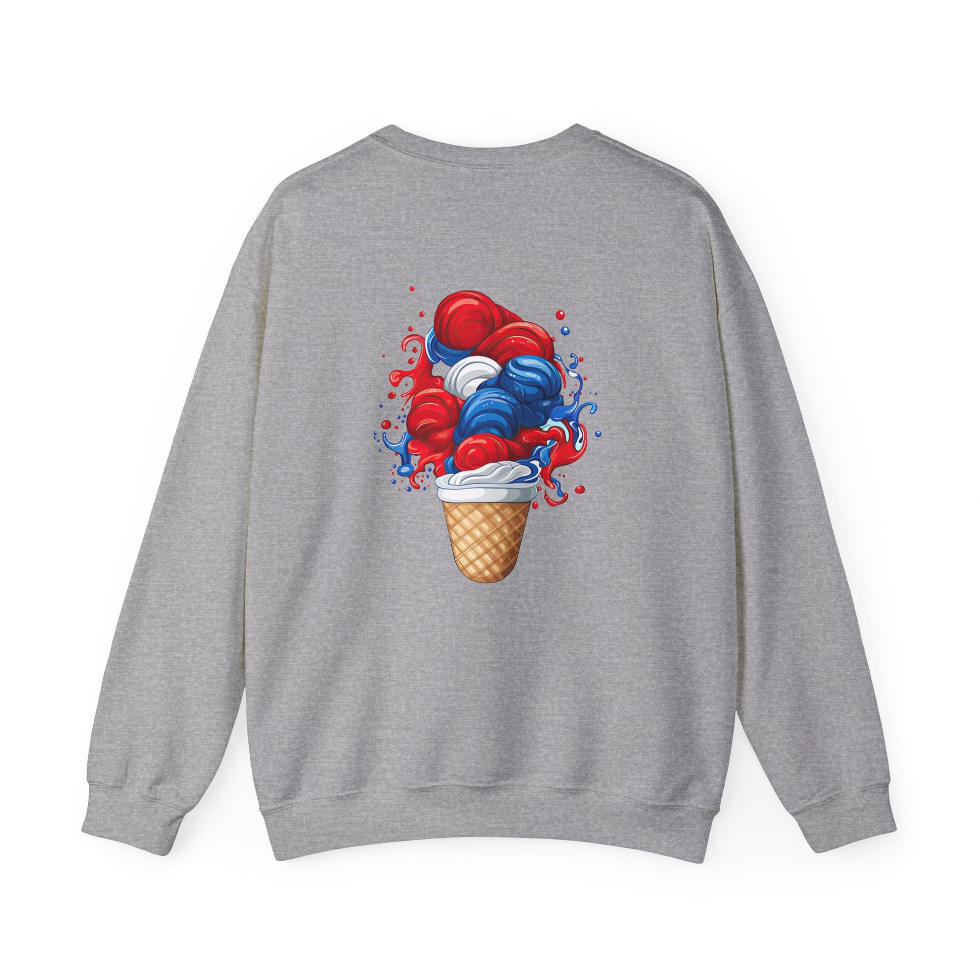 Ice Cream Crewneck Sweatshirt — Red White & Blue Swirl Cone Graphic