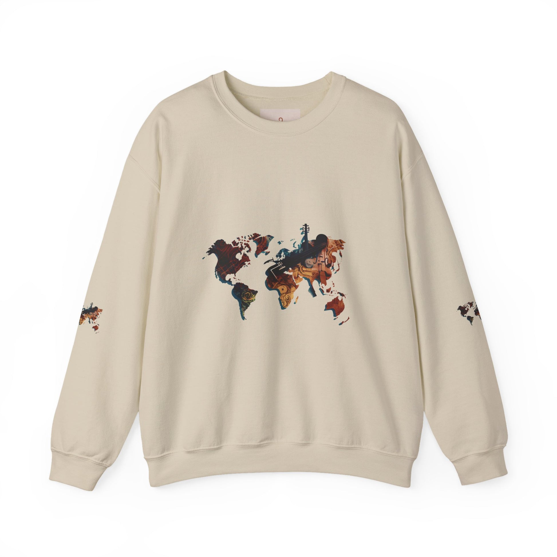 World Map Marble Crewneck Sweatshirt — Artistic Travel Map Pullover