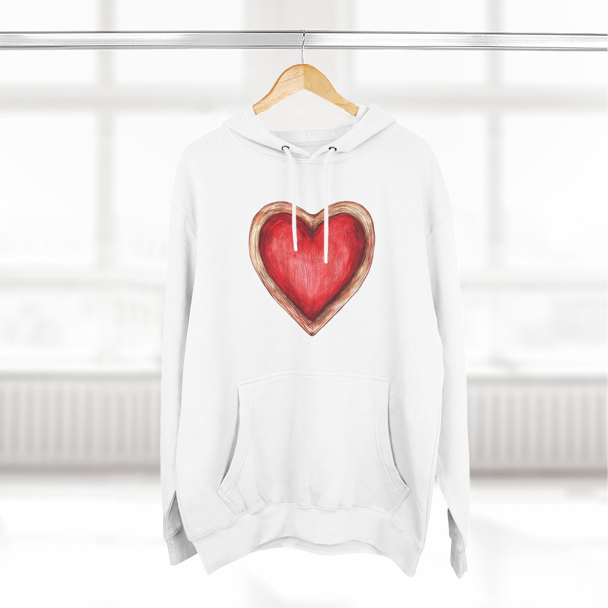 Heart Watercolor Hoodie — Hand-Painted Red Heart Pullover for Valentine's Day