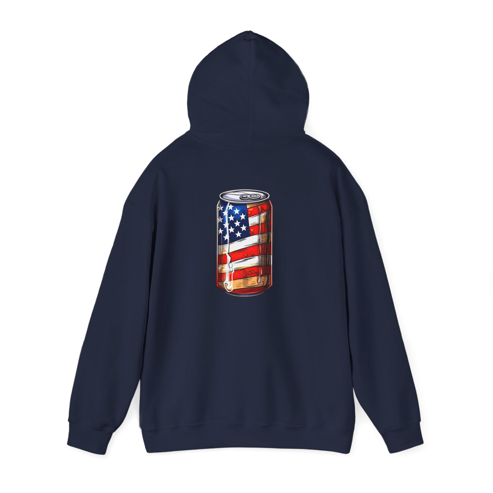 American Flag Soda Can Hoodie — Patriotic Vintage Beverage Graphic Sweatshirt