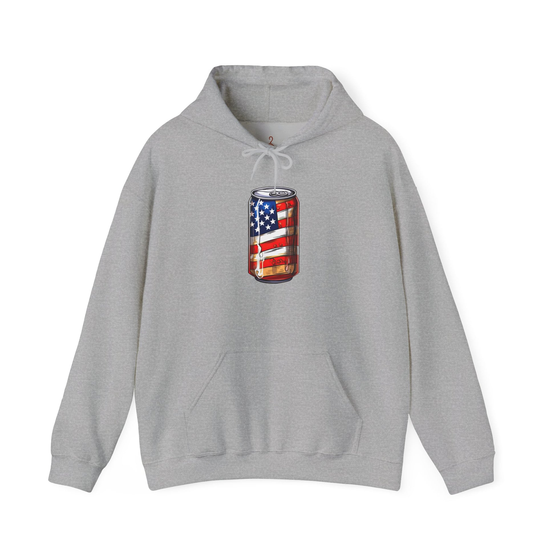 American Flag Soda Can Hoodie — Patriotic Vintage Beverage Graphic Sweatshirt