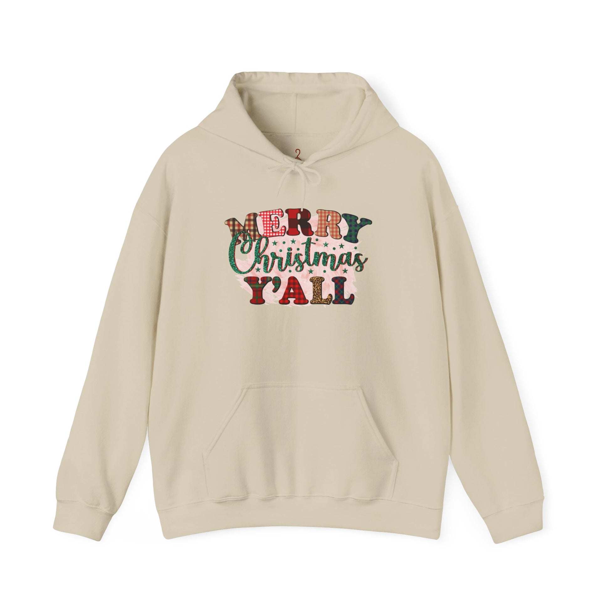 Merry Christmas Y'all Hoodie – Plaid Holiday Graphic Hooded Sweatshirt