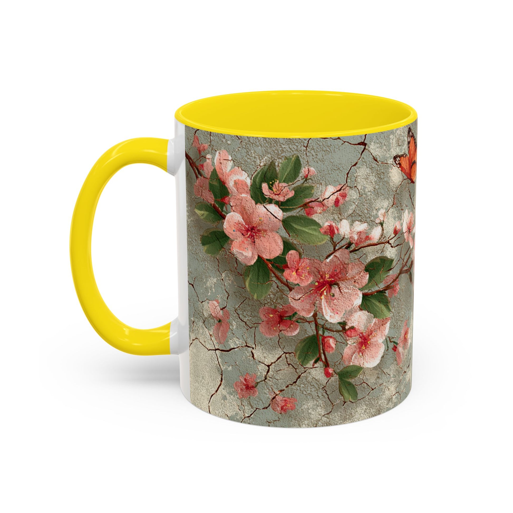 Floral Butterfly Accent Coffee Mug, Spring Gift, Kitchen Decor, Nature Lover Mug, Tea Cup