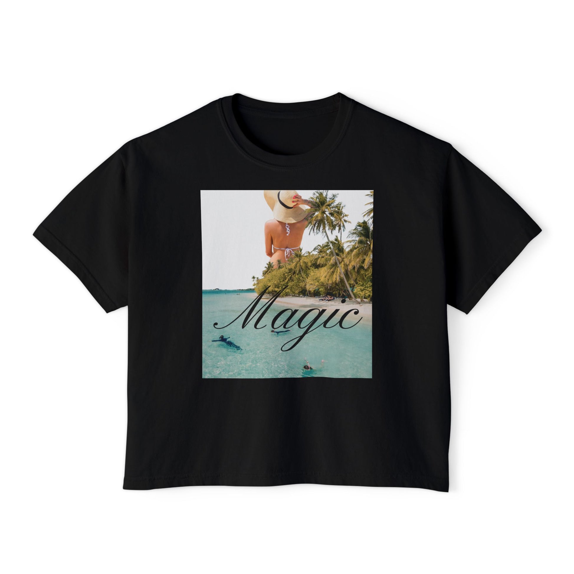 Magic Beach Crop Tee — Women's Boxy Tropical Graphic T‑Shirt