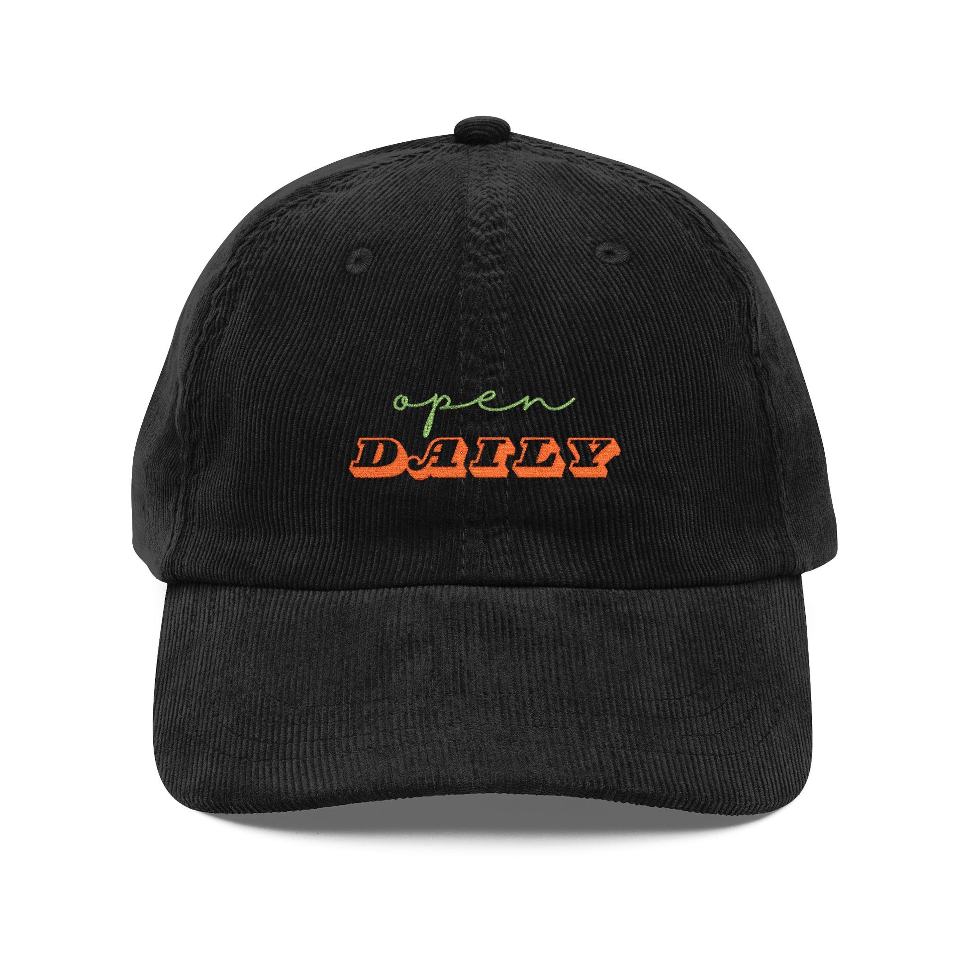 Vintage Corduroy Embroidered Cap — 'open DAILY' Retro Baseball Hat