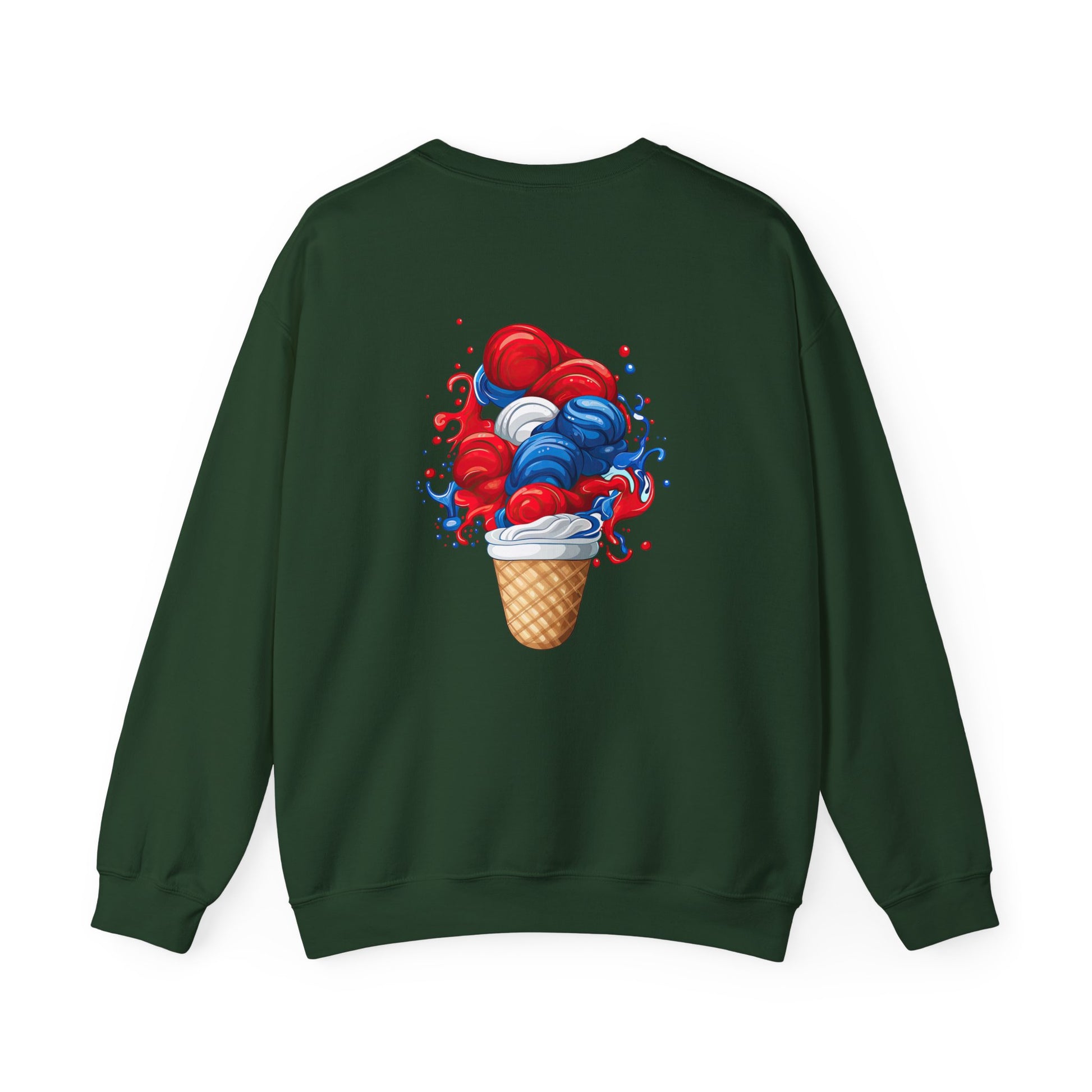 Ice Cream Crewneck Sweatshirt — Red White & Blue Swirl Cone Graphic