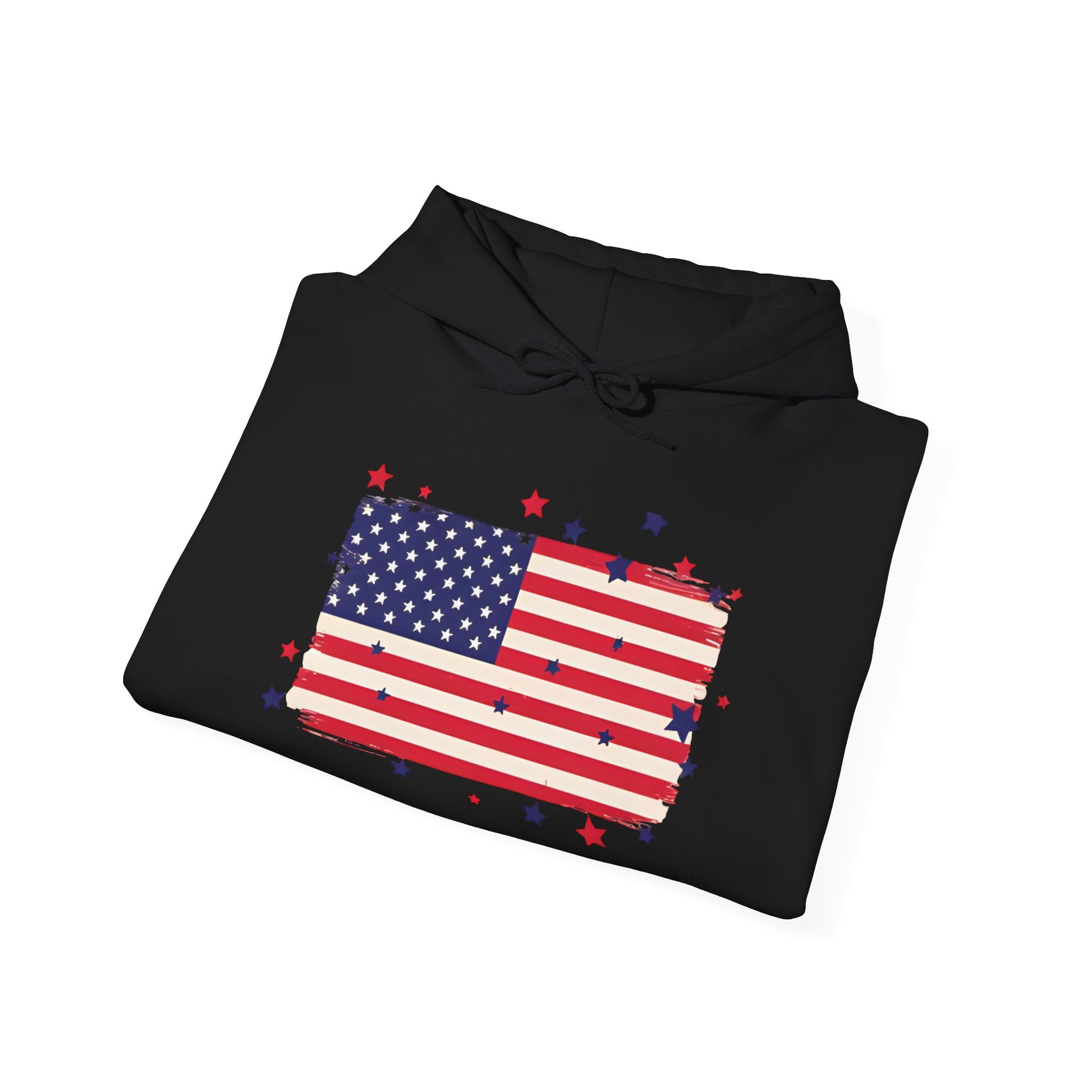 Patriotic Hooded Sweatshirt with Flag and Stars