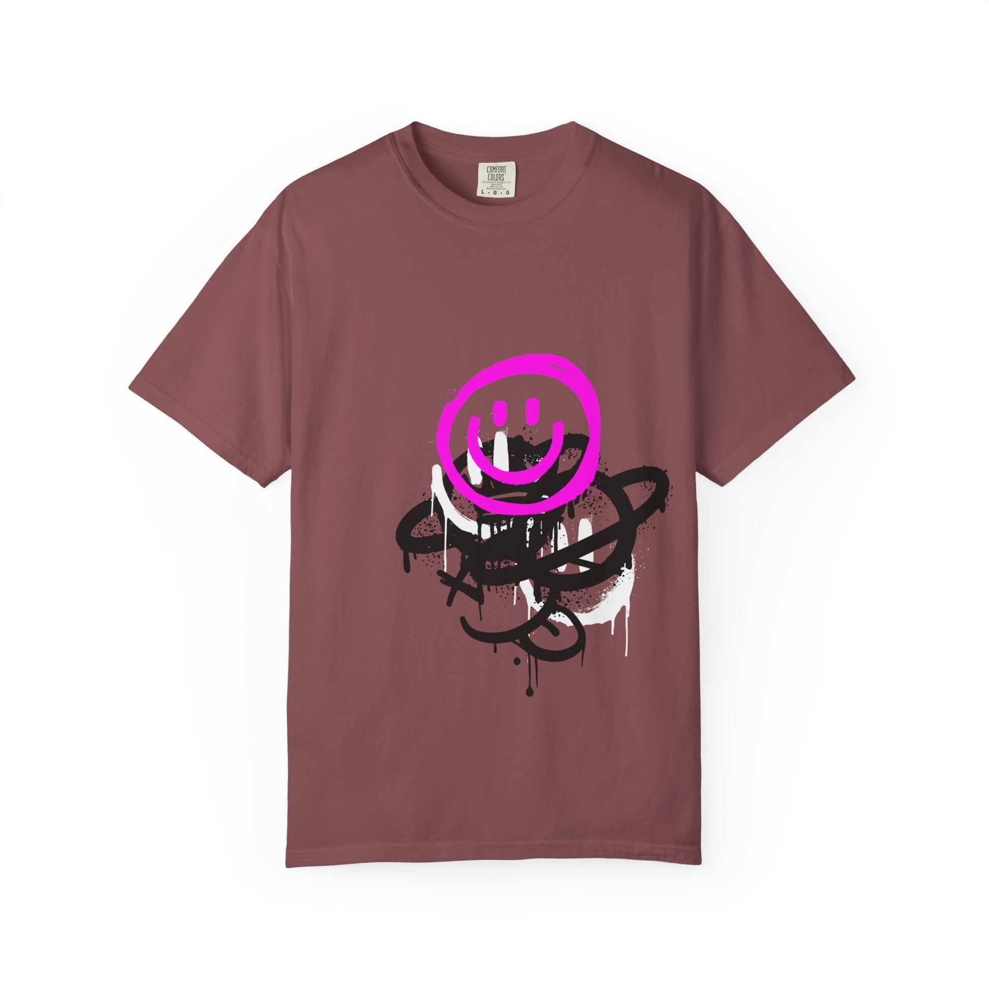 Smiley Graffiti T-Shirt — Neon Pink Drip Streetwear Tee