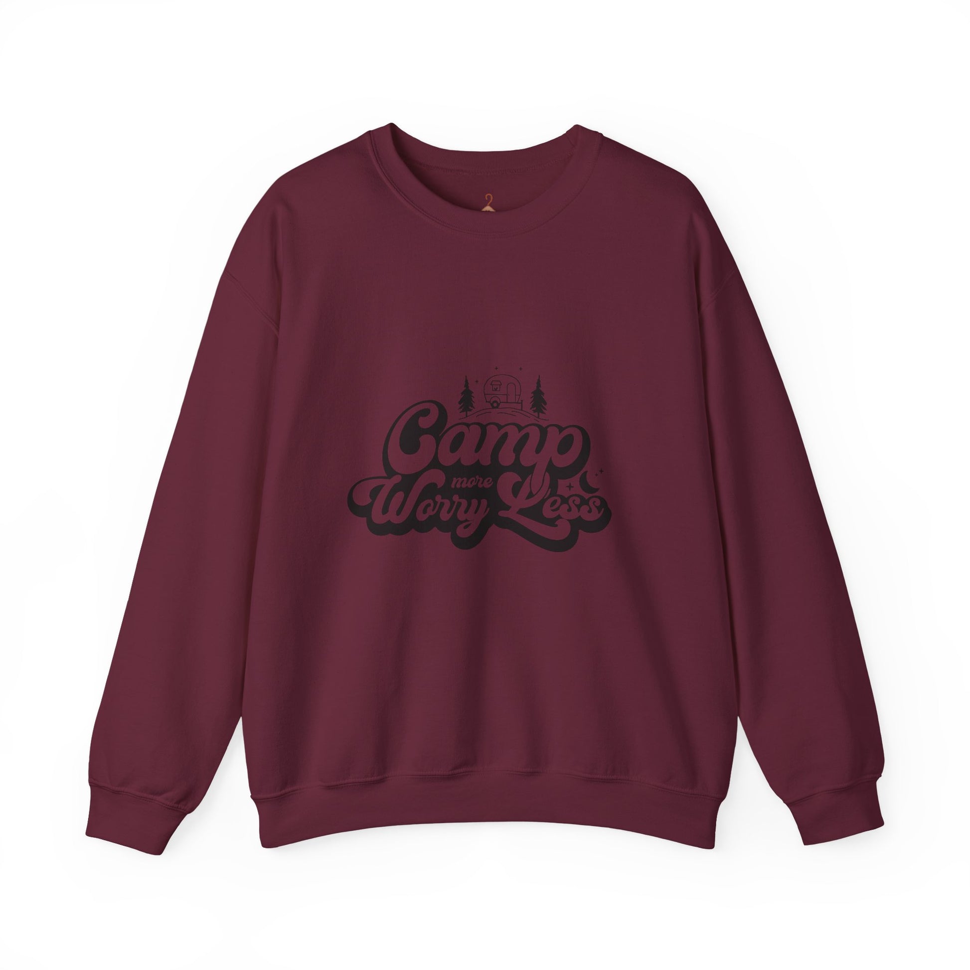 Camp More Worry Less Sweatshirt — Retro Camping Crewneck