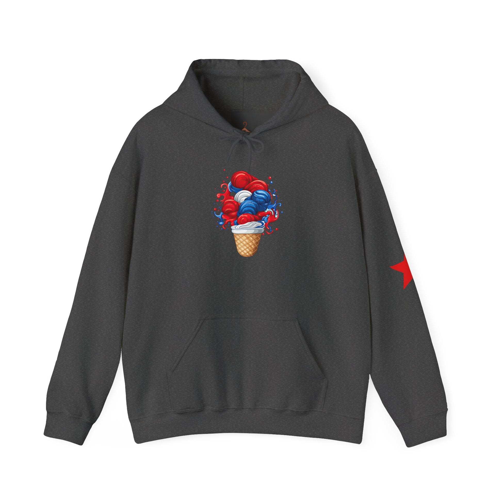 Ice Cream Cone Hoodie — Red, White & Blue Swirl Patriotic Ice Cream Graphic Hooded Sweatshirt