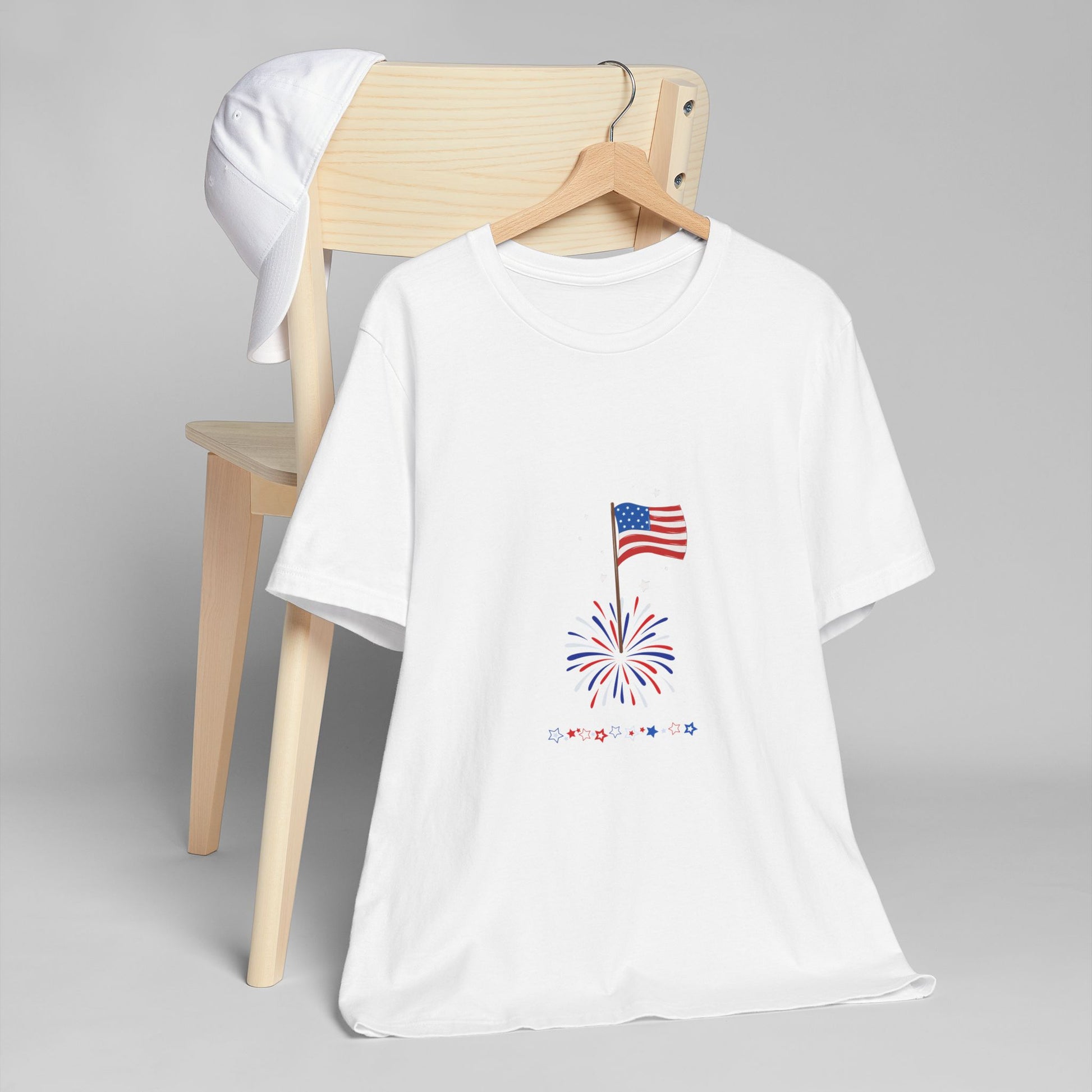 Patriotic Flag & Fireworks T-Shirt — 4th of July American Pride Tee