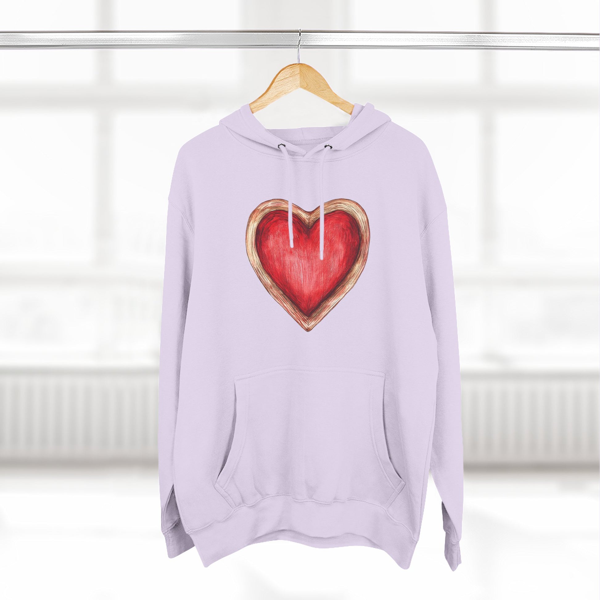 Heart Watercolor Hoodie — Hand-Painted Red Heart Pullover for Valentine's Day