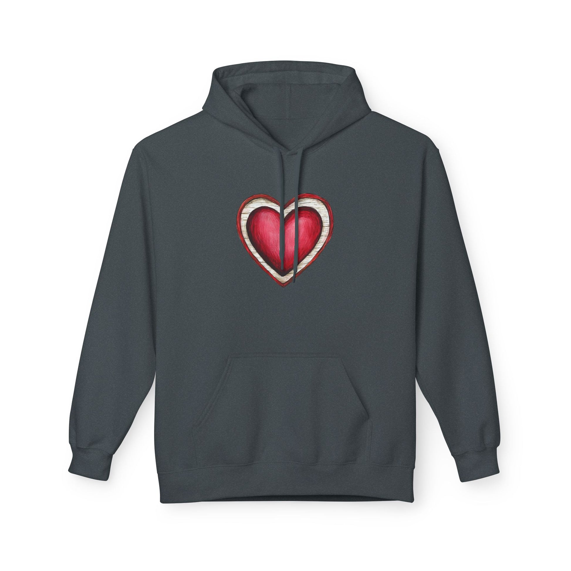 Heart Graphic Hoodie — Vintage Red Heart Chest Design
