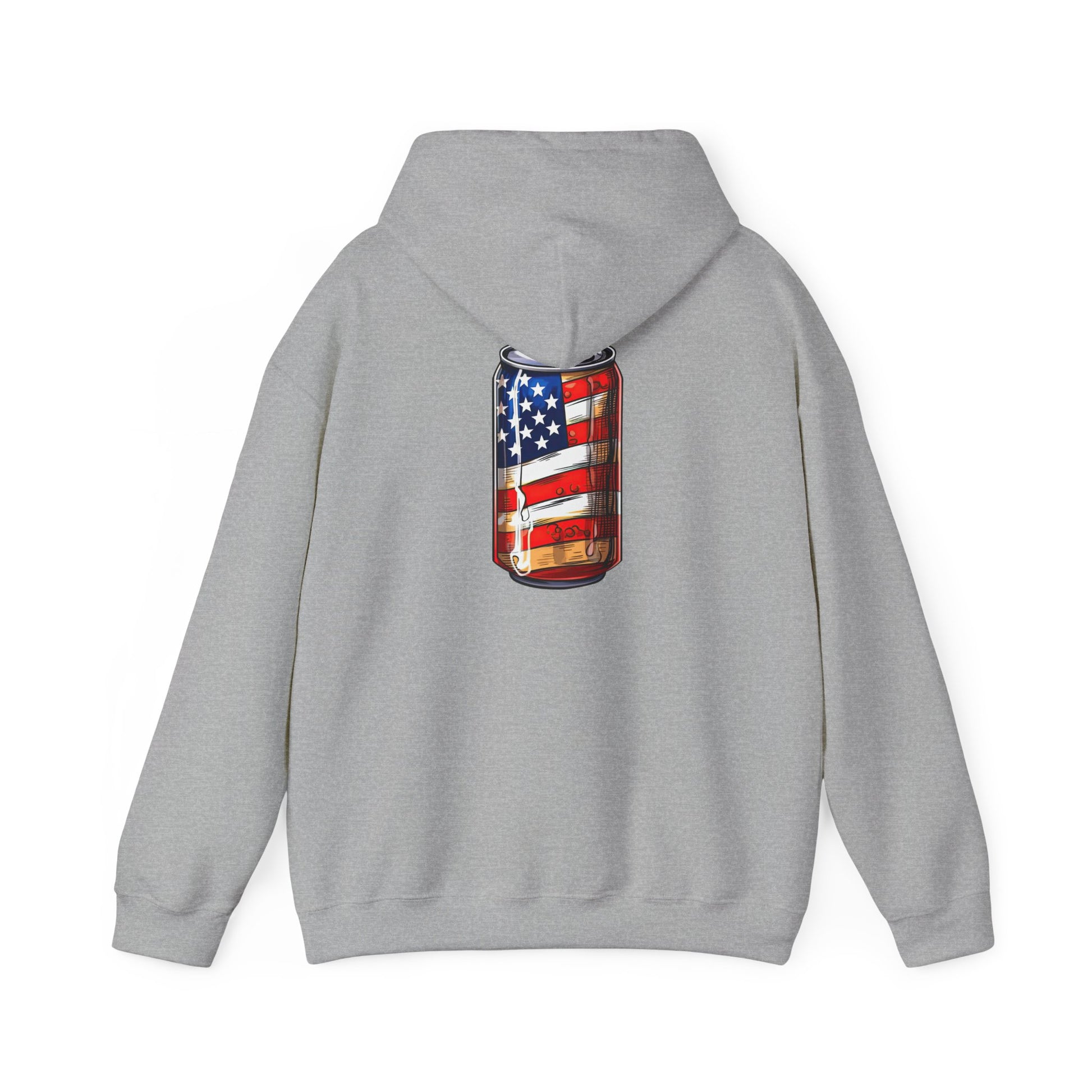 American Flag Soda Can Hoodie — Patriotic Vintage Beverage Graphic Sweatshirt