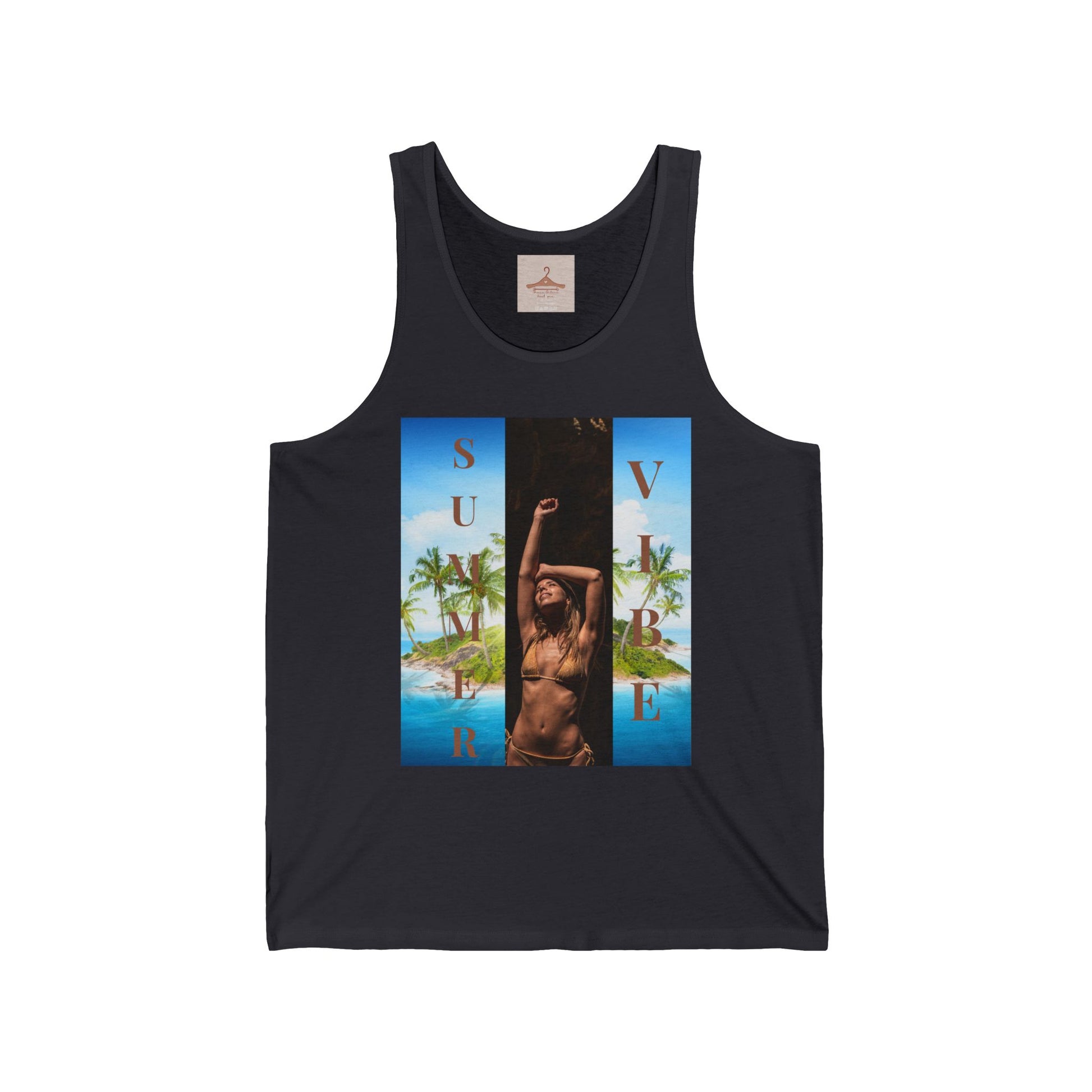 Summer Vibe Tank Top — Tropical Sunset Graphic Tank with 'SUMMER' Text