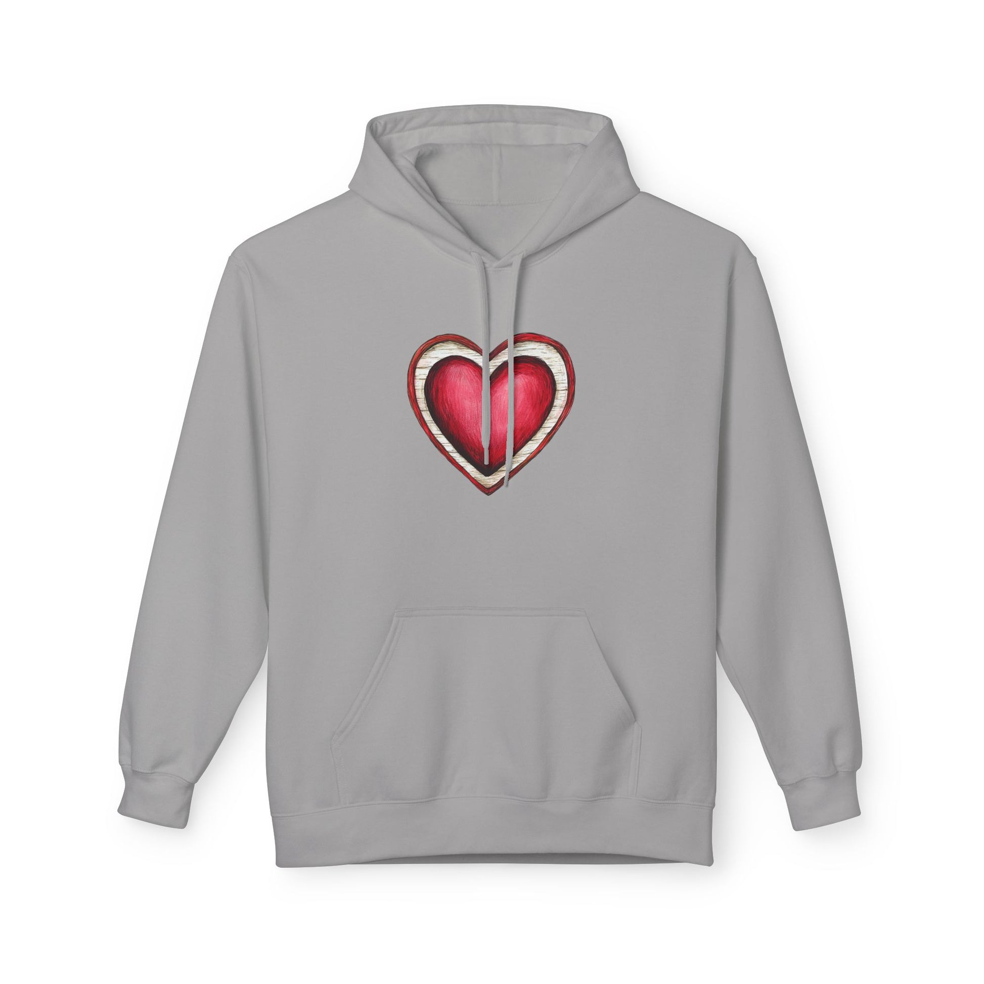 Heart Graphic Hoodie — Vintage Red Heart Chest Design