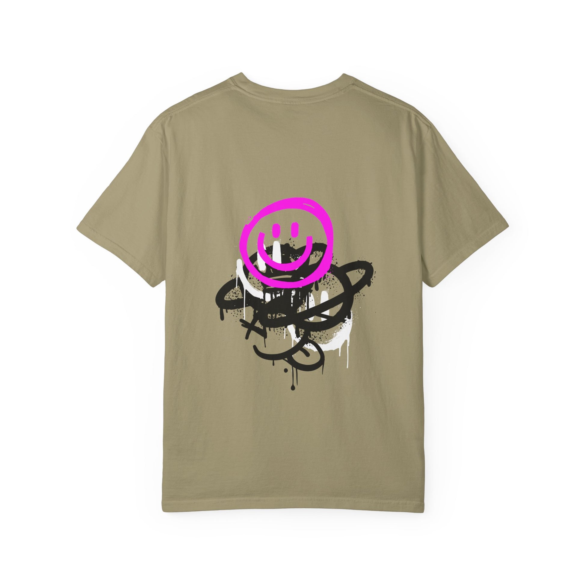 Smiley Graffiti T-Shirt — Neon Pink Drip Streetwear Tee