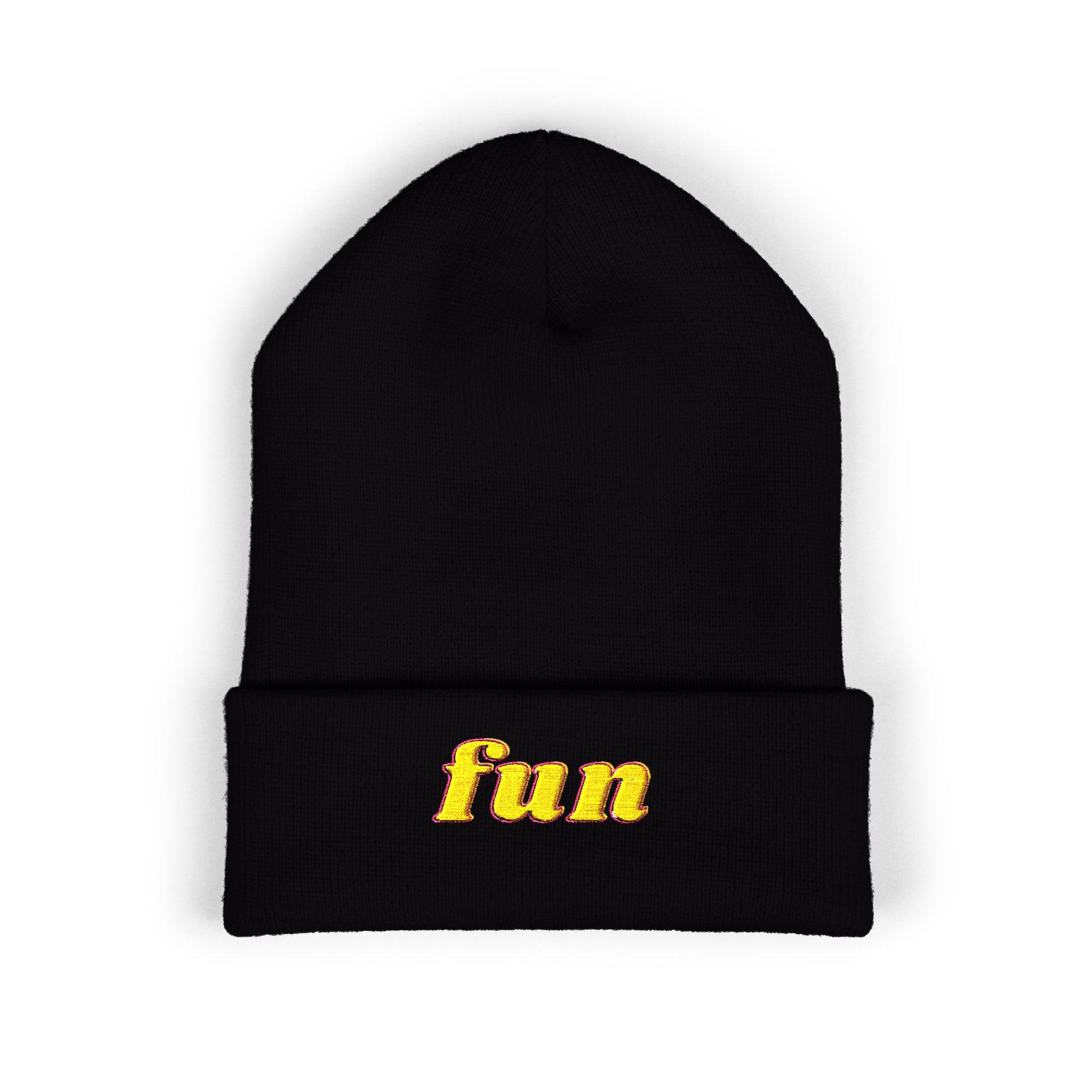 Embroidered "fun" Cuffed Beanie – Cozy Knit Winter Hat