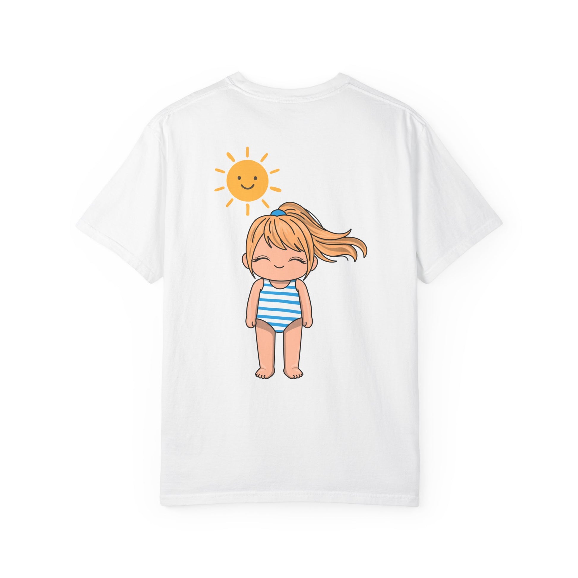 Cute Girl in Swimsuit T-Shirt — Sunny Beach Cartoon Tee