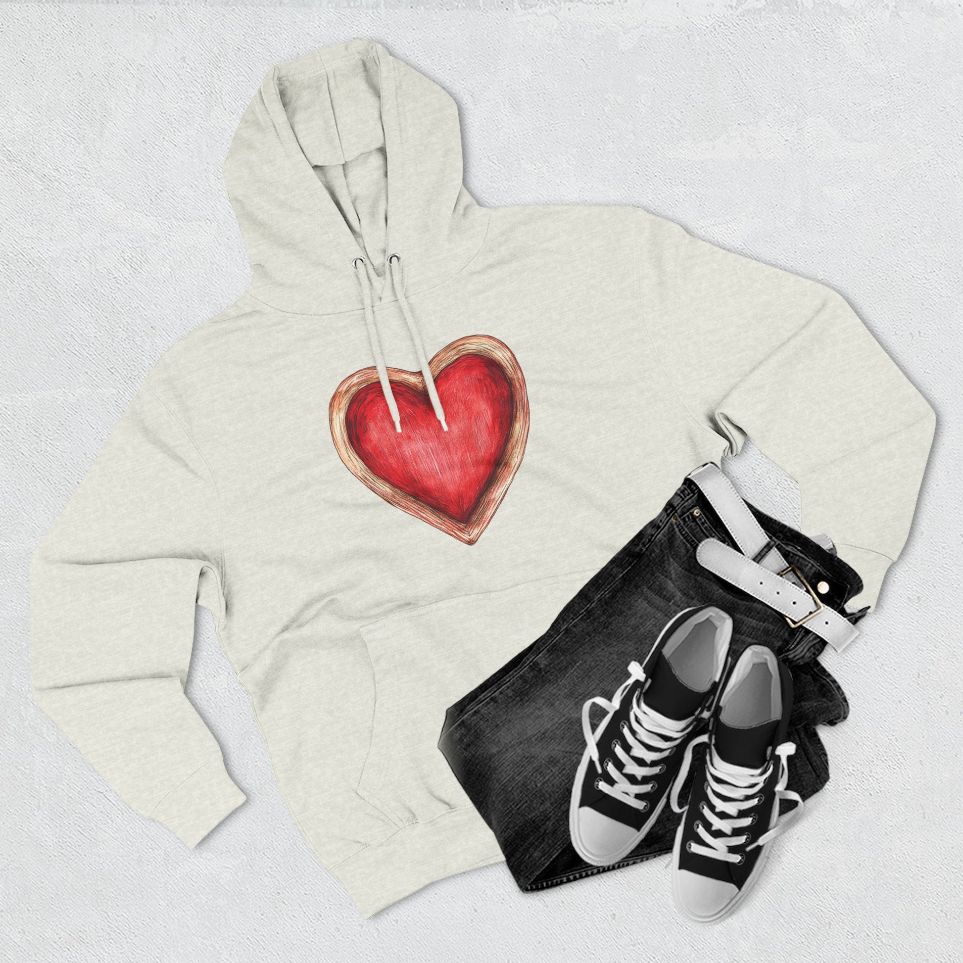 Heart Watercolor Hoodie — Hand-Painted Red Heart Pullover for Valentine's Day