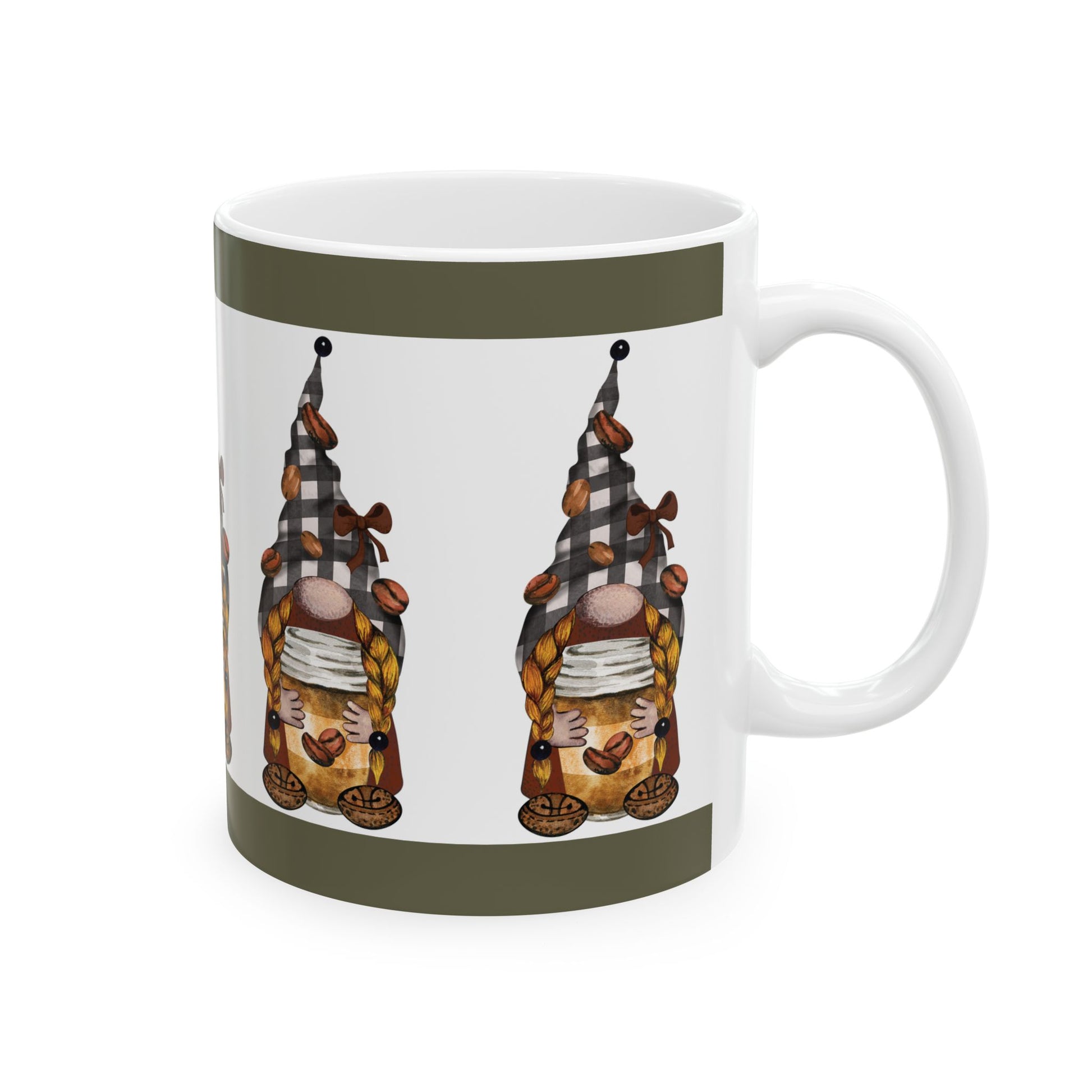 Gnome Coffee Mug — Cozy Plaid Gnome Holding Book Ceramic Mug (11oz & 15oz)