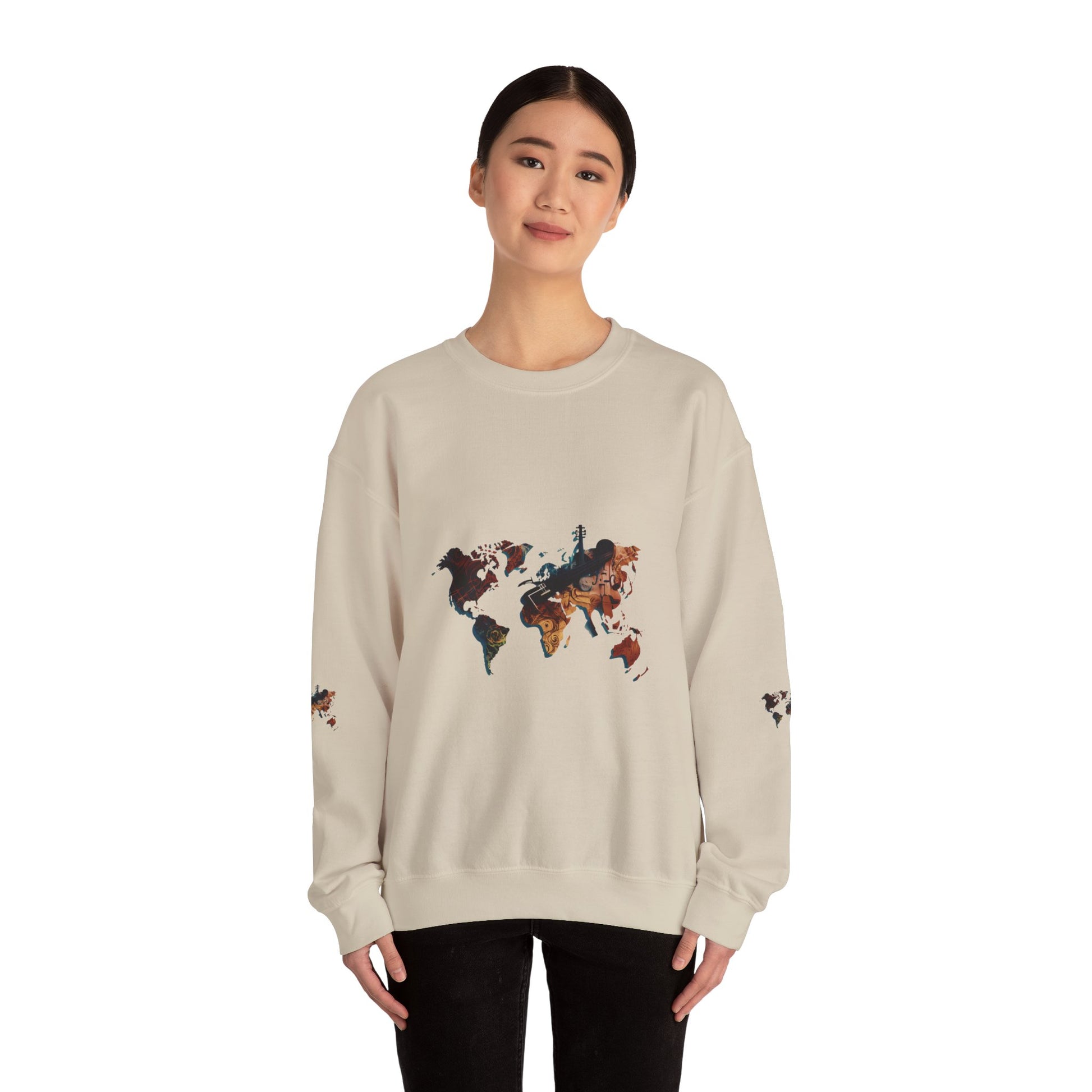 World Map Marble Crewneck Sweatshirt — Artistic Travel Map Pullover
