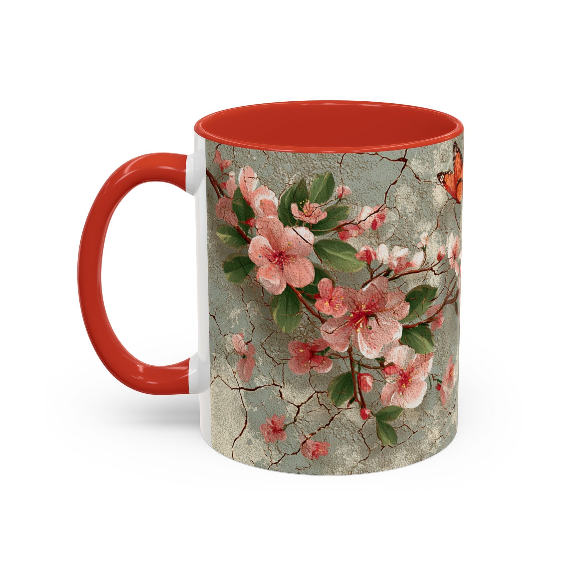 Floral Butterfly Accent Coffee Mug, Spring Gift, Kitchen Decor, Nature Lover Mug, Tea Cup