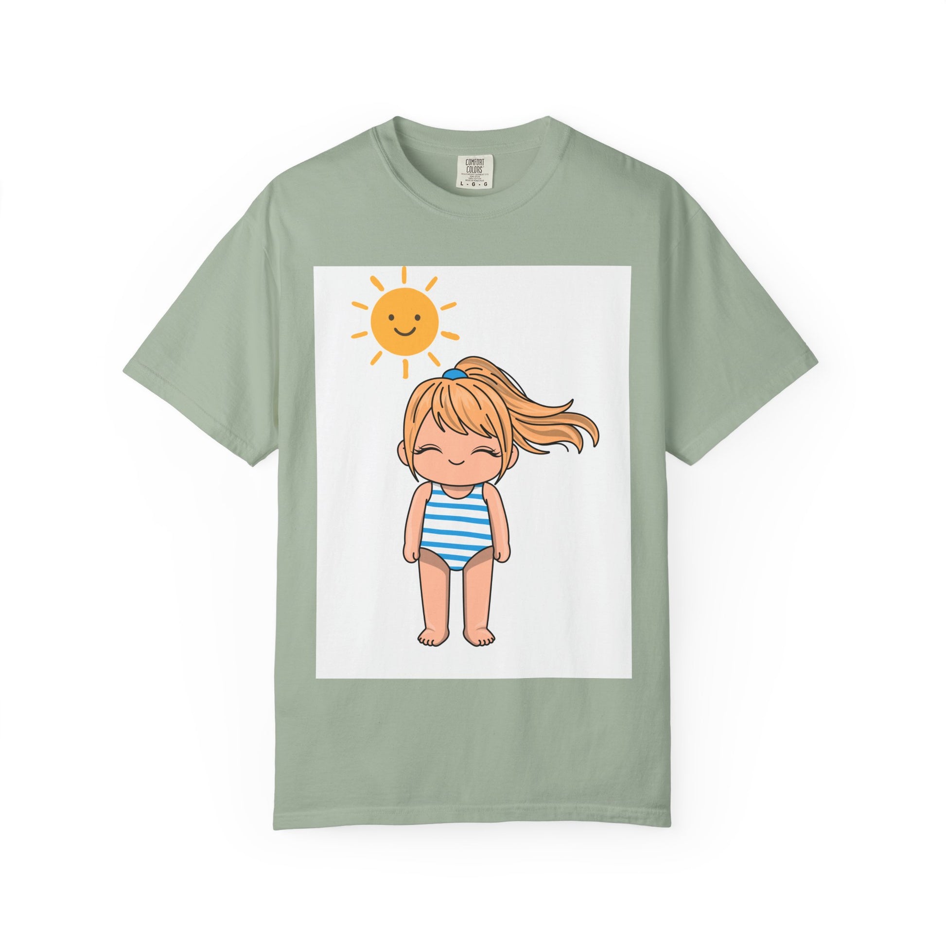 Cute Girl in Swimsuit T-Shirt — Sunny Beach Cartoon Tee