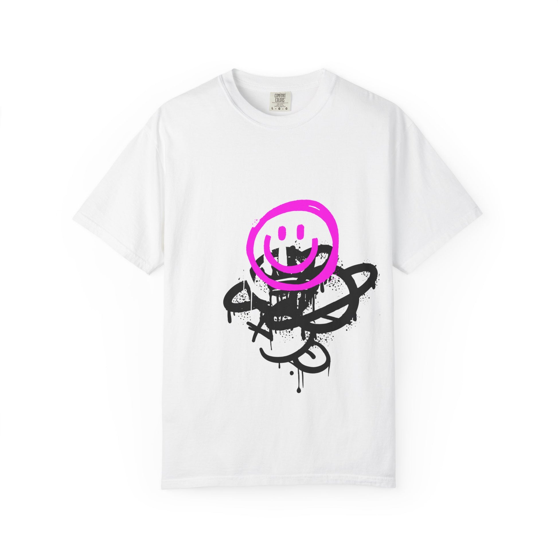 Smiley Graffiti T-Shirt — Neon Pink Drip Streetwear Tee