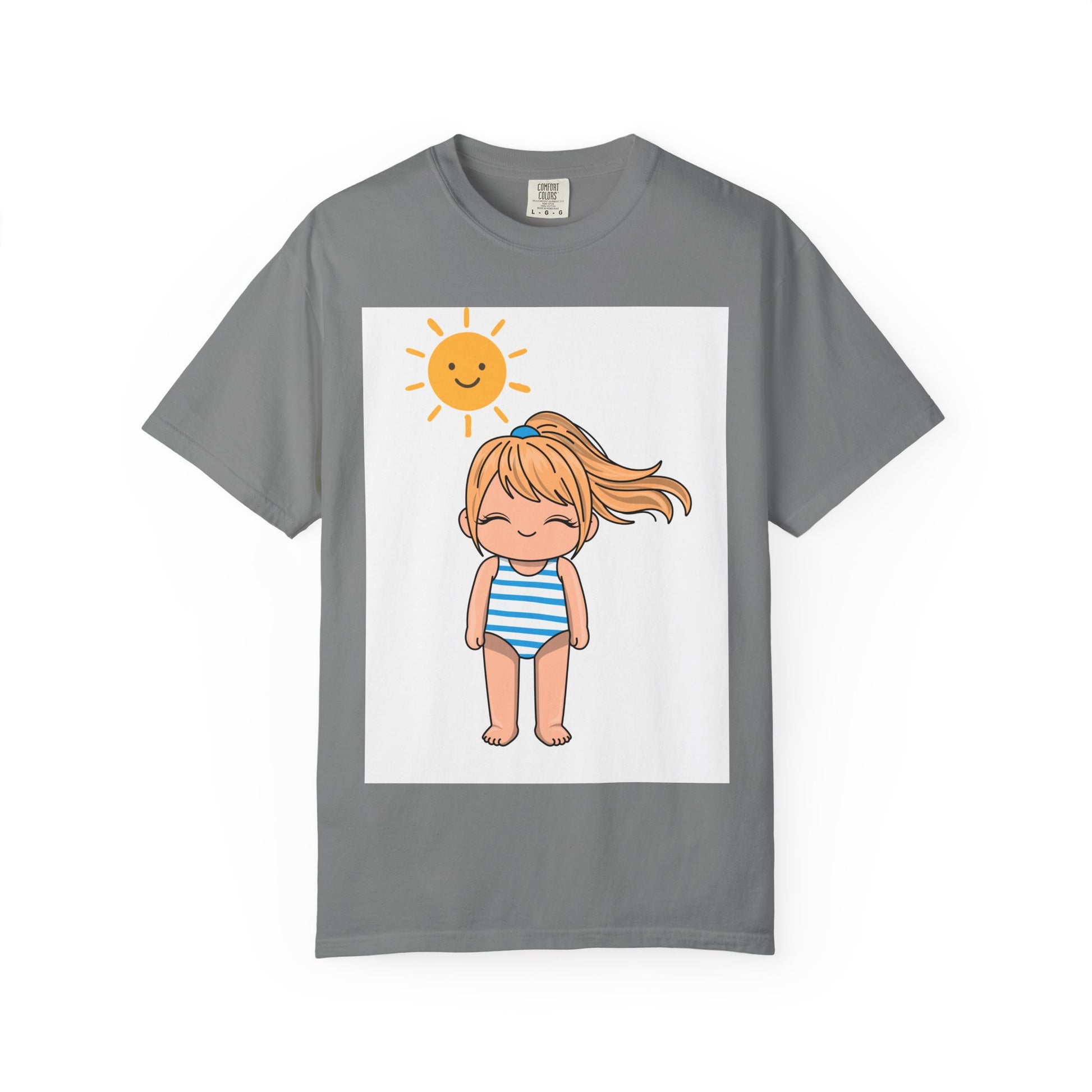 Cute Girl in Swimsuit T-Shirt — Sunny Beach Cartoon Tee