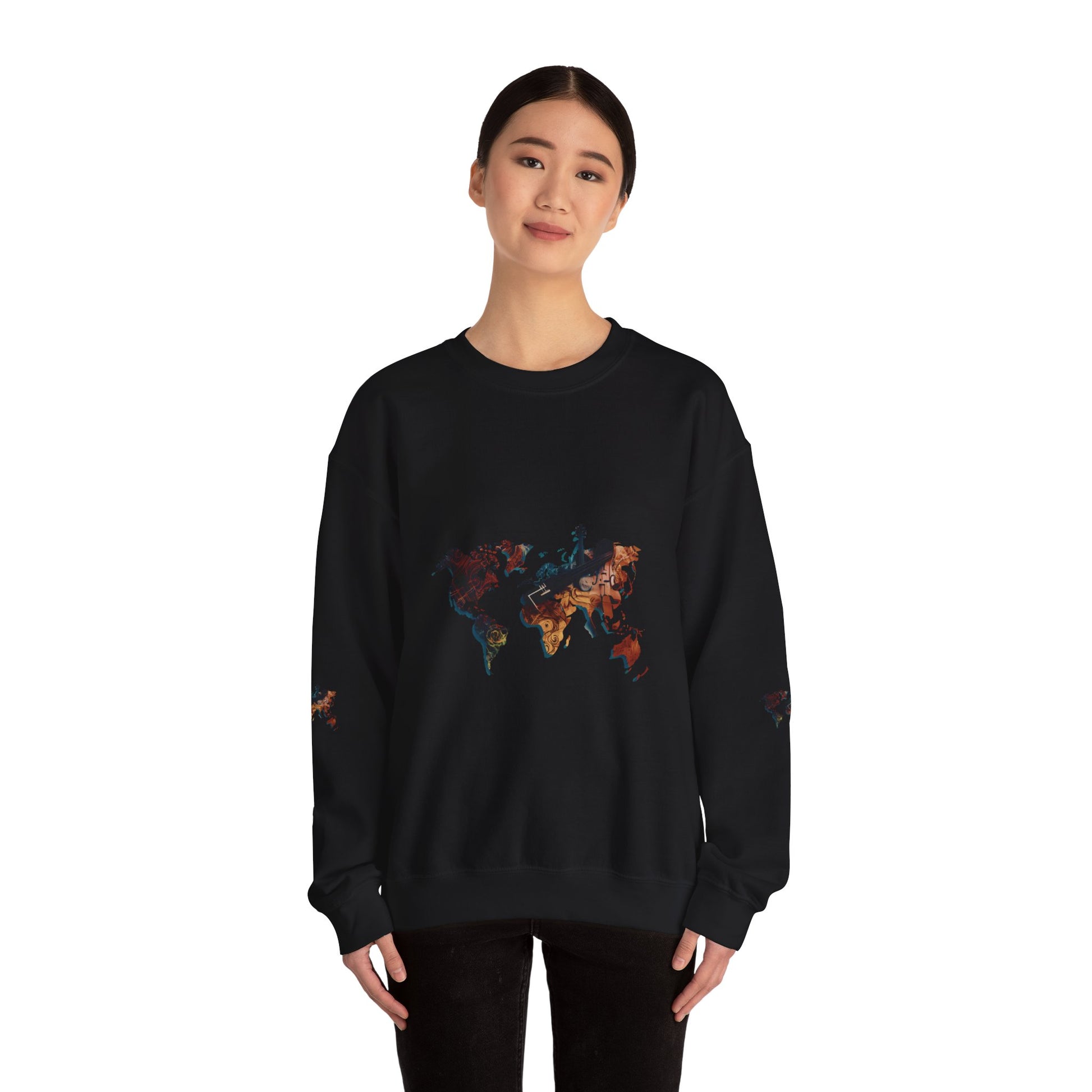 World Map Marble Crewneck Sweatshirt — Artistic Travel Map Pullover