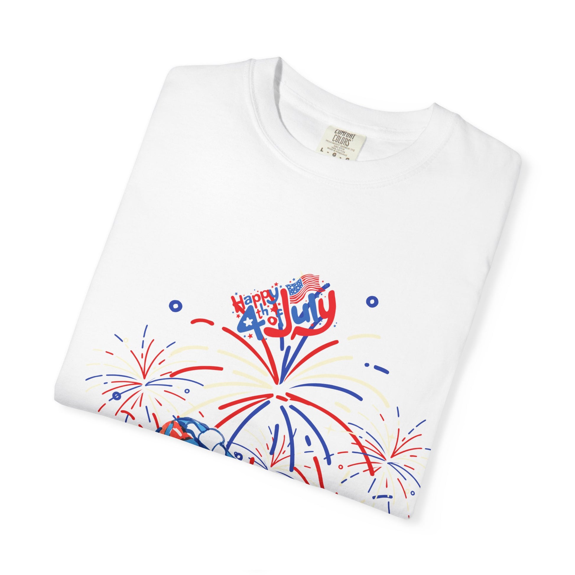 T-Shirt — Fourth of July Party Graphic Tee (Fireworks, Cupcake & Drinks)