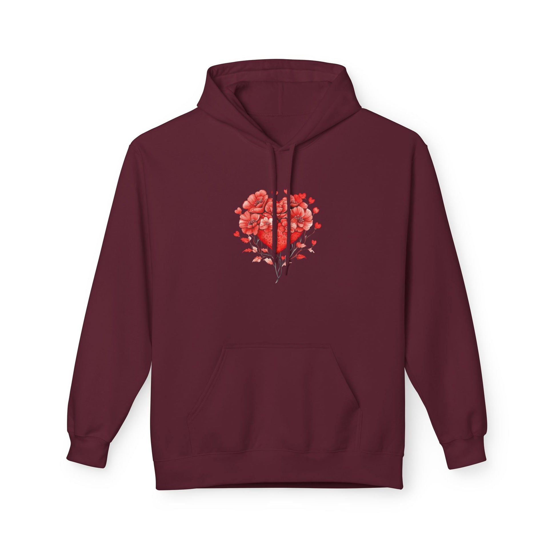 Heart of Roses Hoodie — Floral Heart Graphic Sweatshirt for Valentine's Day