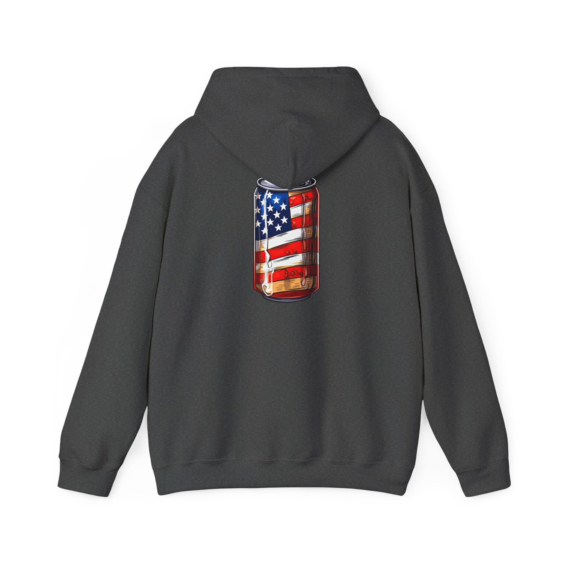 American Flag Soda Can Hoodie — Patriotic Vintage Beverage Graphic Sweatshirt