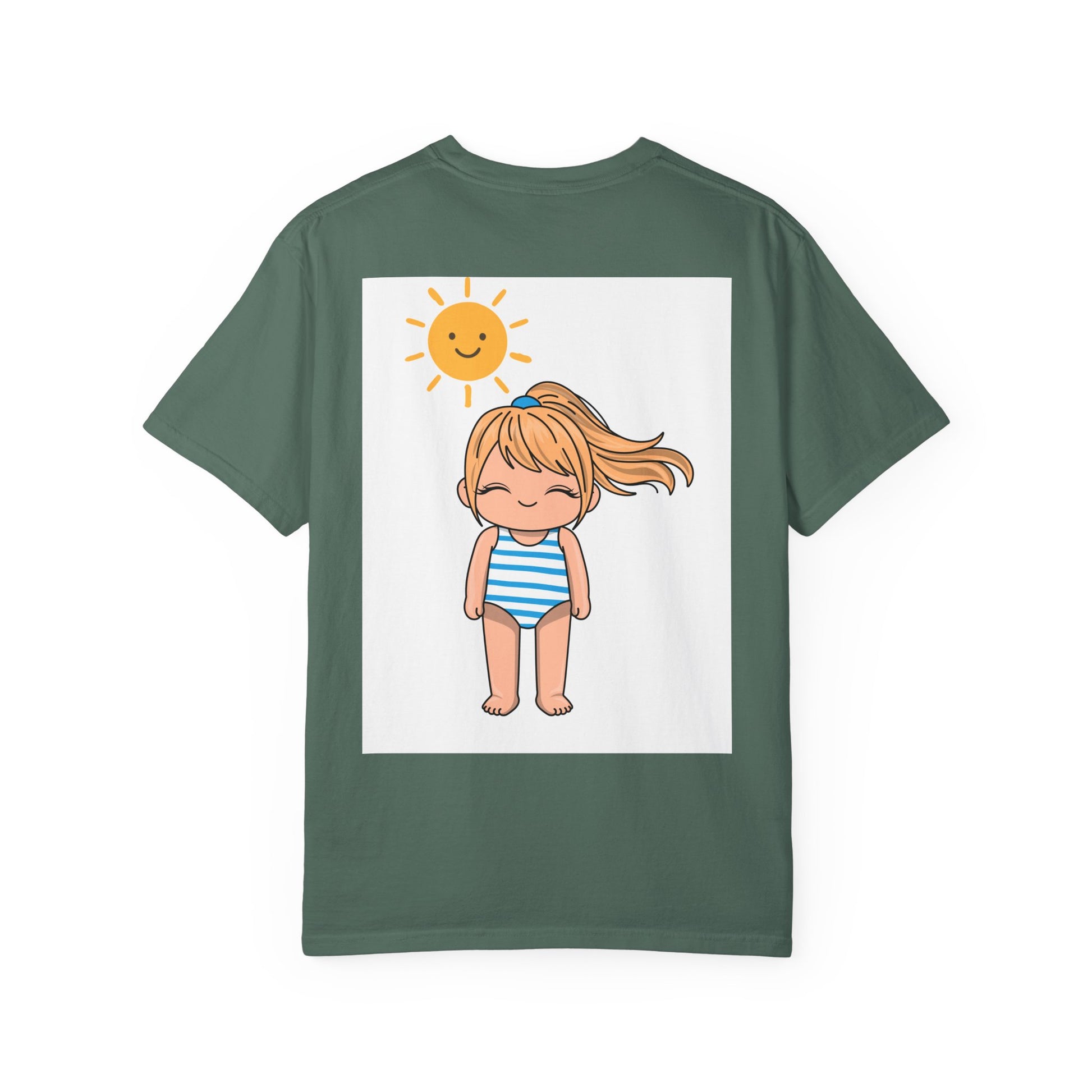 Cute Girl in Swimsuit T-Shirt — Sunny Beach Cartoon Tee