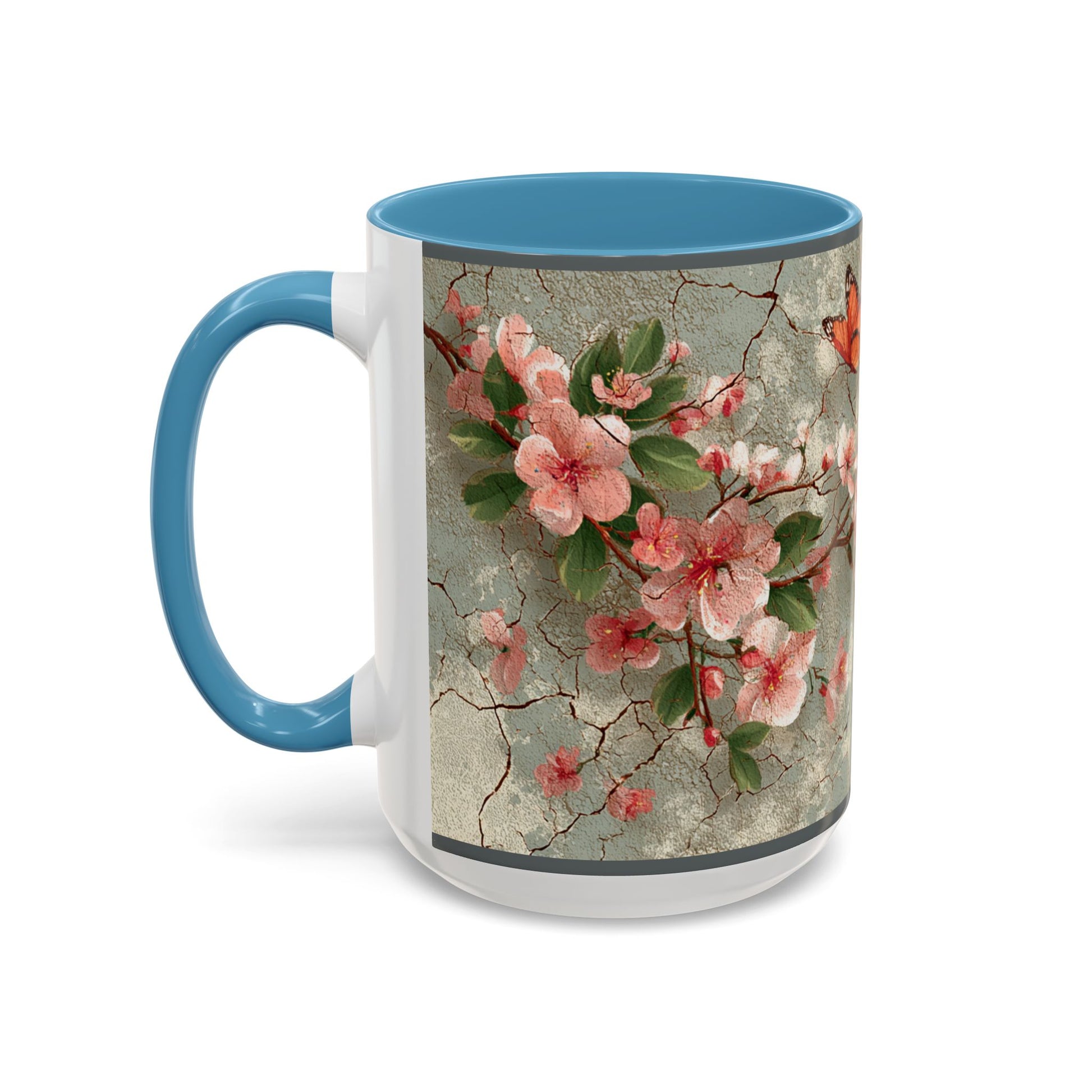 Floral Butterfly Accent Coffee Mug, Spring Gift, Kitchen Decor, Nature Lover Mug, Tea Cup