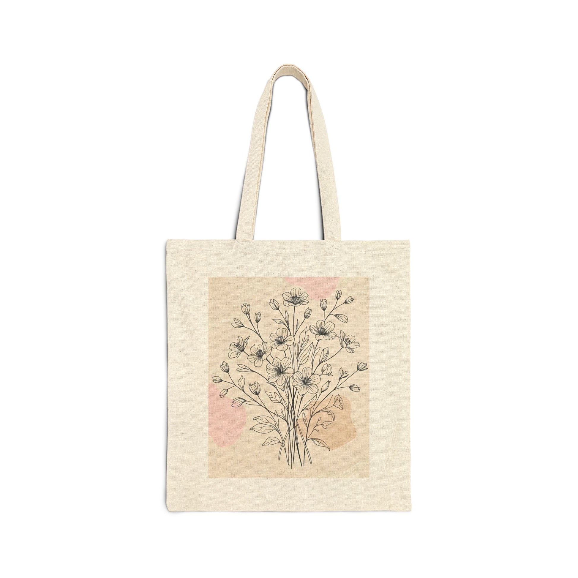 Floral Design Cotton Canvas Tote Bag, Eco-Friendly