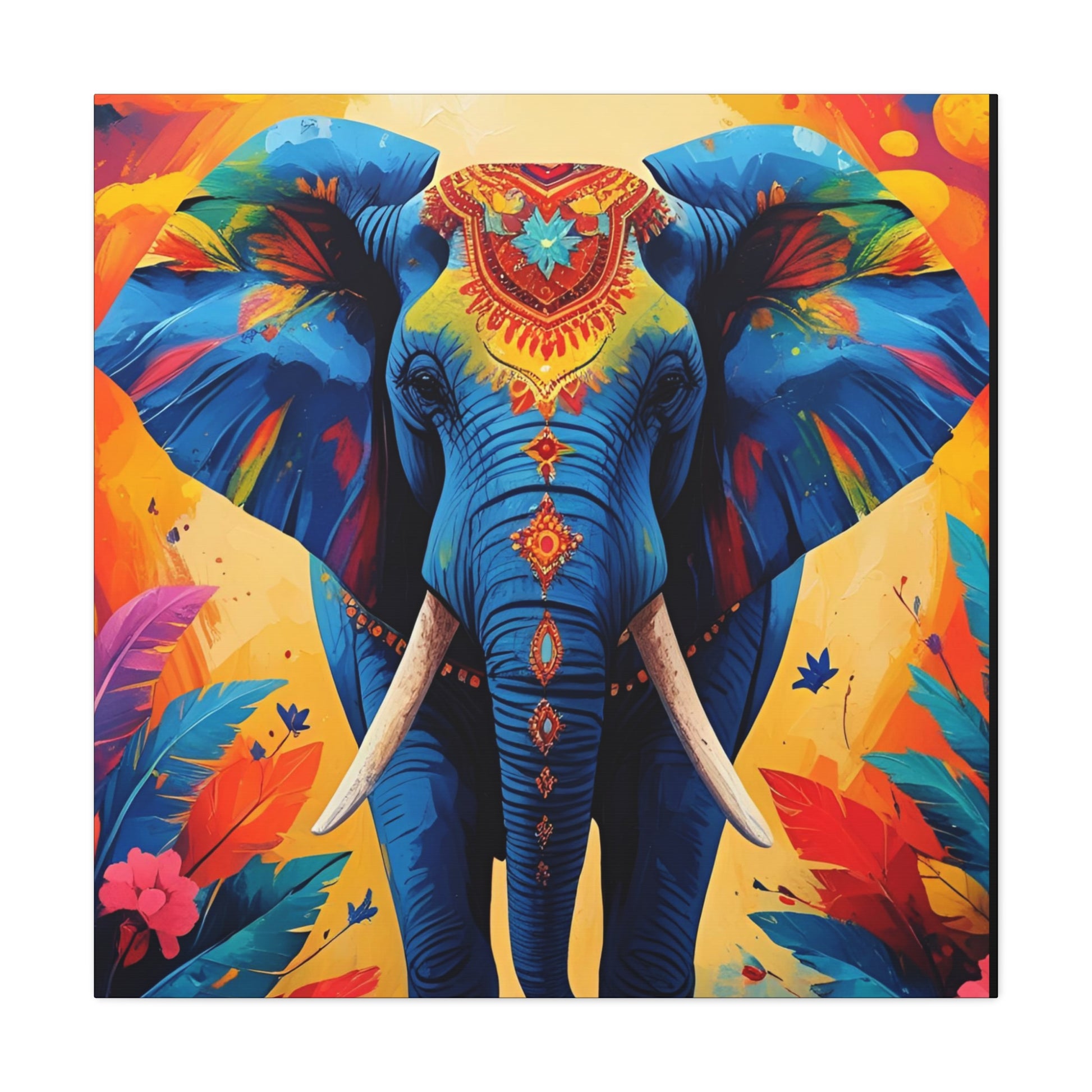 Vibrant Elephant Canvas Print, Colorful Wall Art, Bohemian Home Decor, Unique Gift, Jungle Theme Decoration