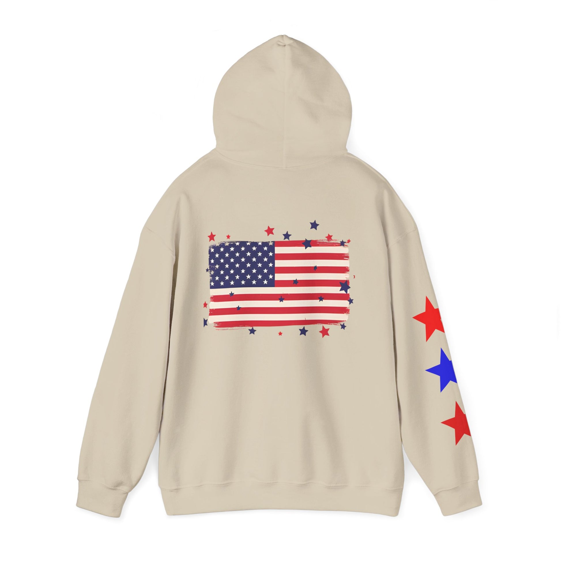 Patriotic Hooded Sweatshirt with Flag and Stars