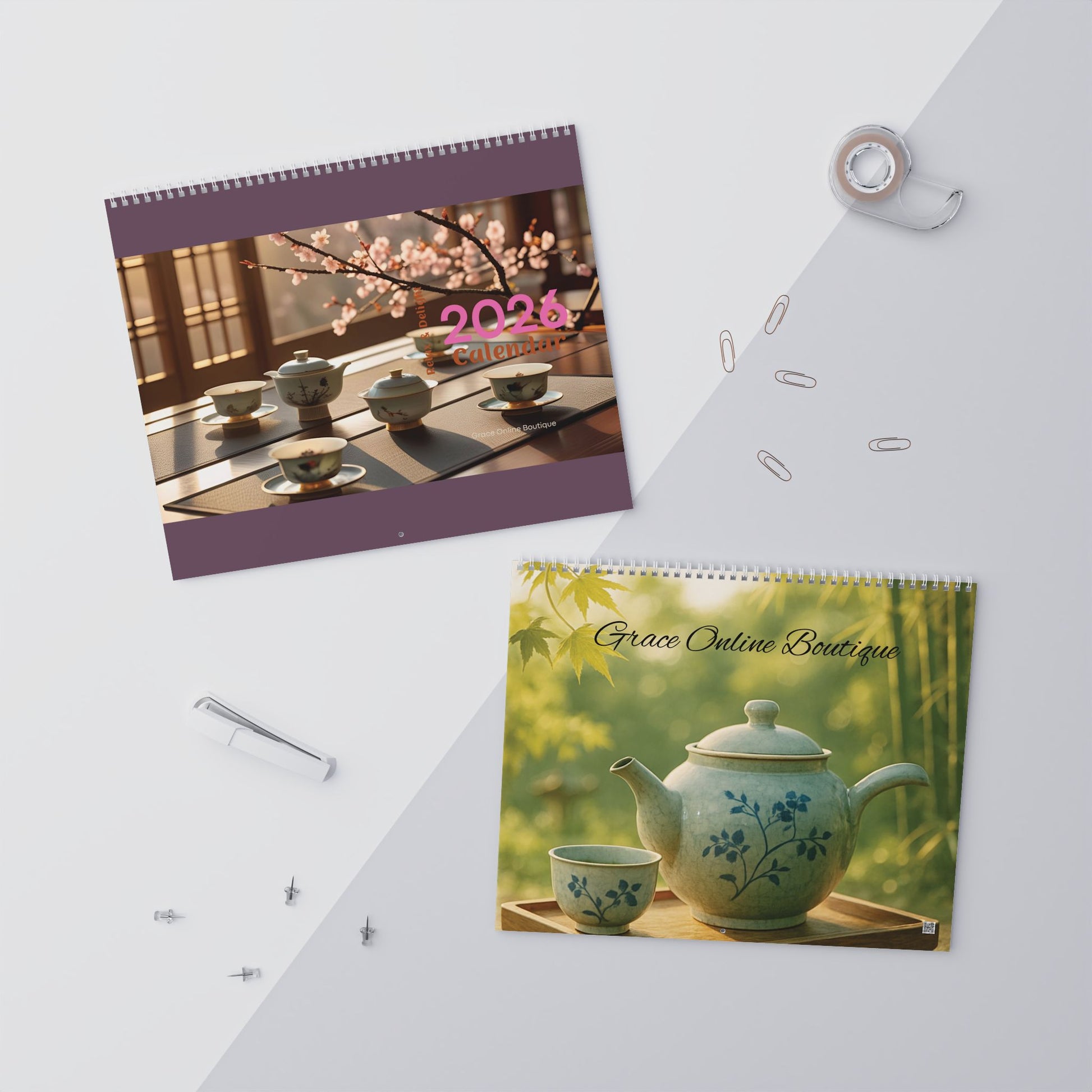 Floral Teapot Wall Calendar 2026 - Monthly Planner with Elegant Artwork